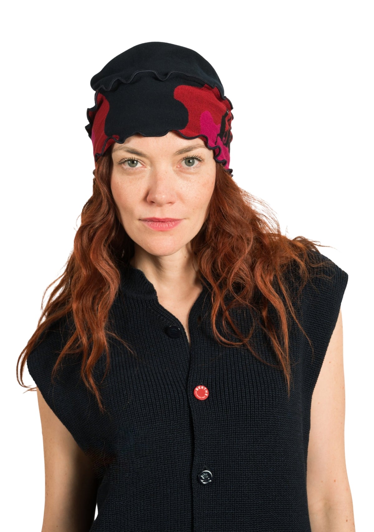 Chapeau femme en coton motif Chats rose et rouge