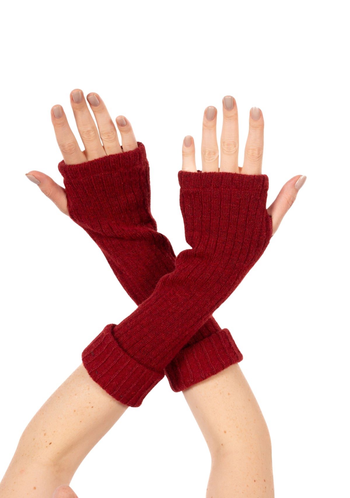 Mitaines femme longues en Baby Alpaga rouge chiné