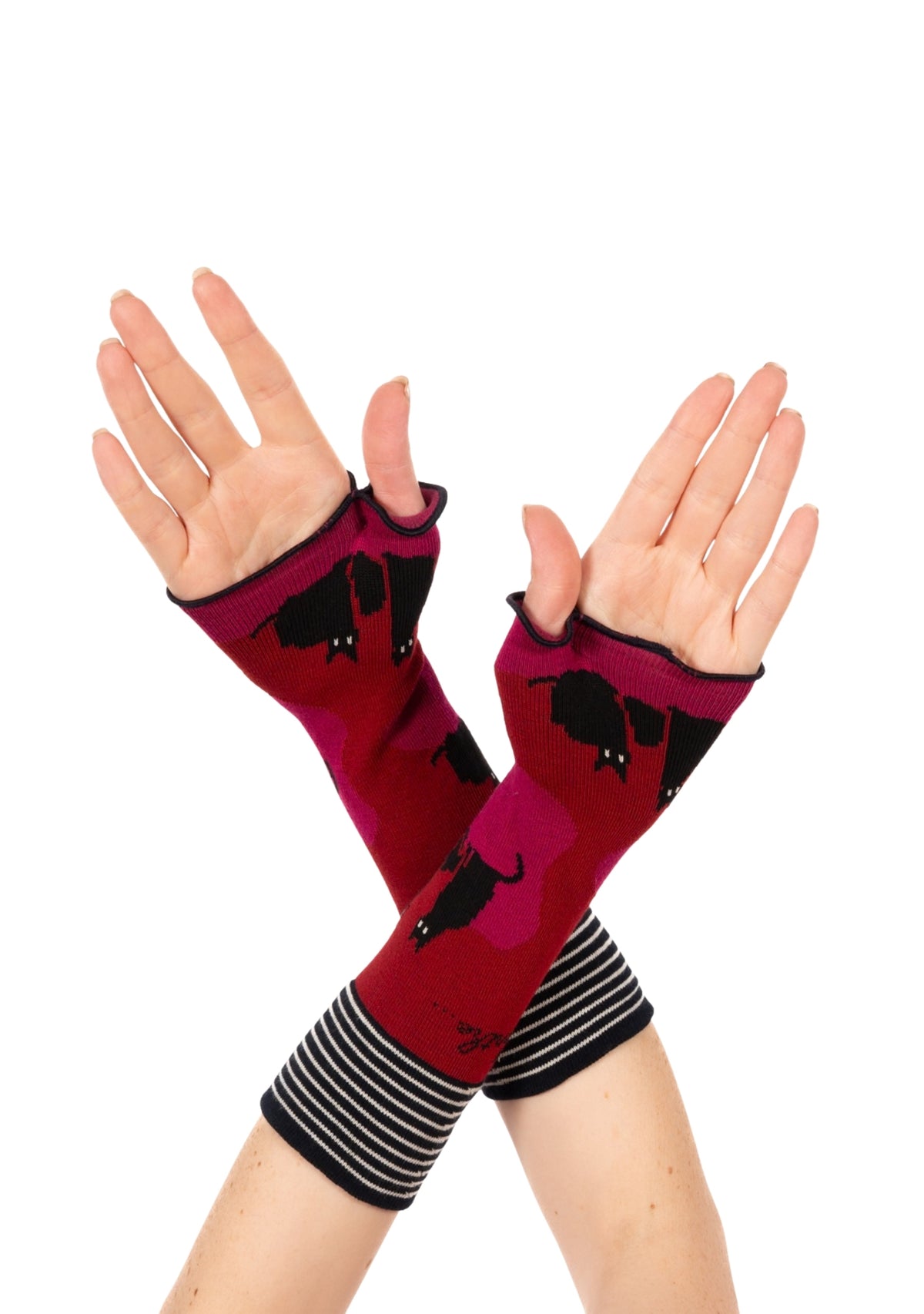 Mitaines femme en coton motif Chats rose et rouge