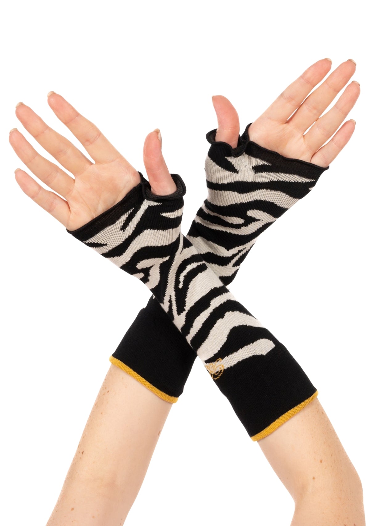 Mitaines femme en coton motif Zèbre noir et écru