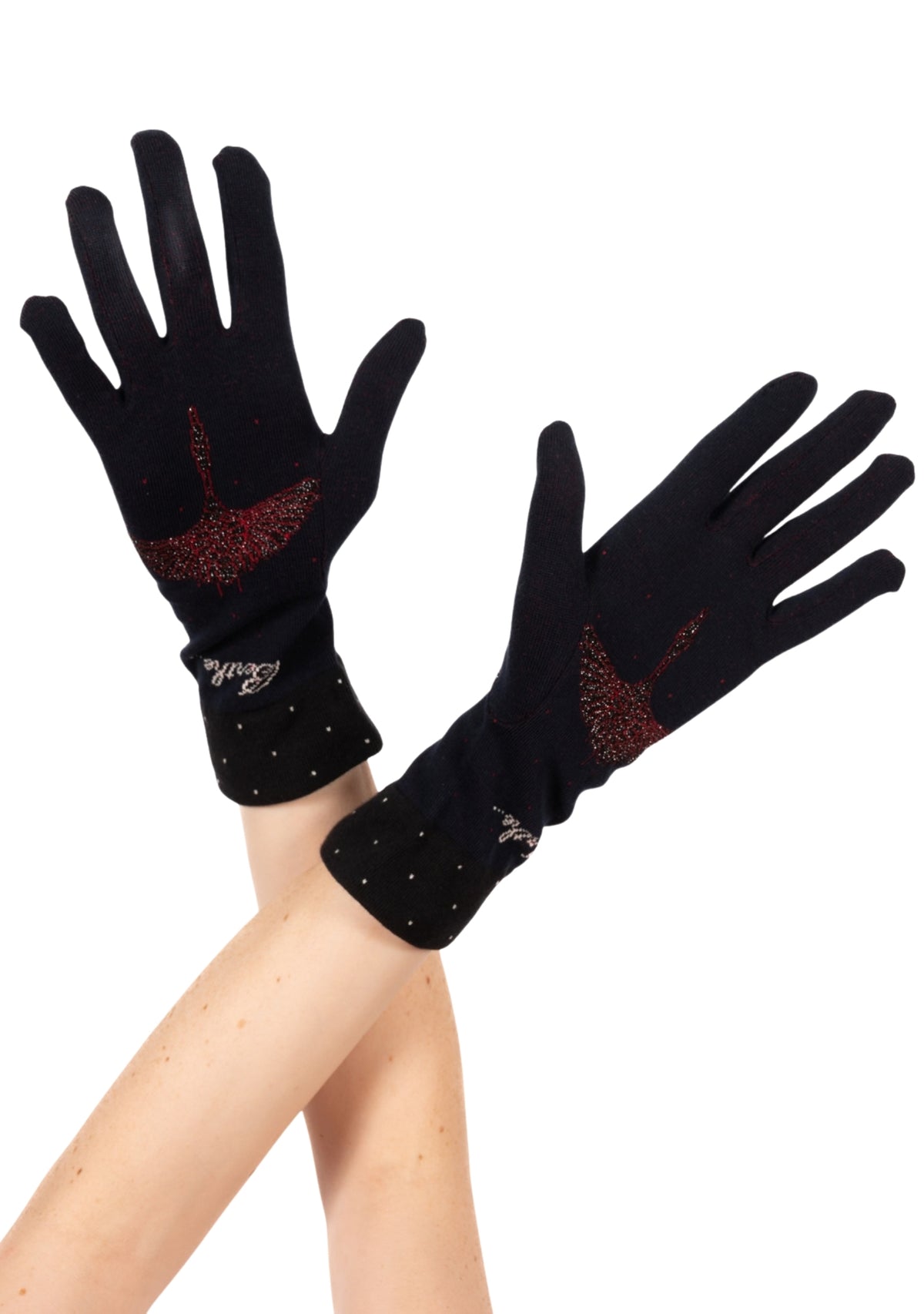 Gants femme en coton motif Grue Sauvage