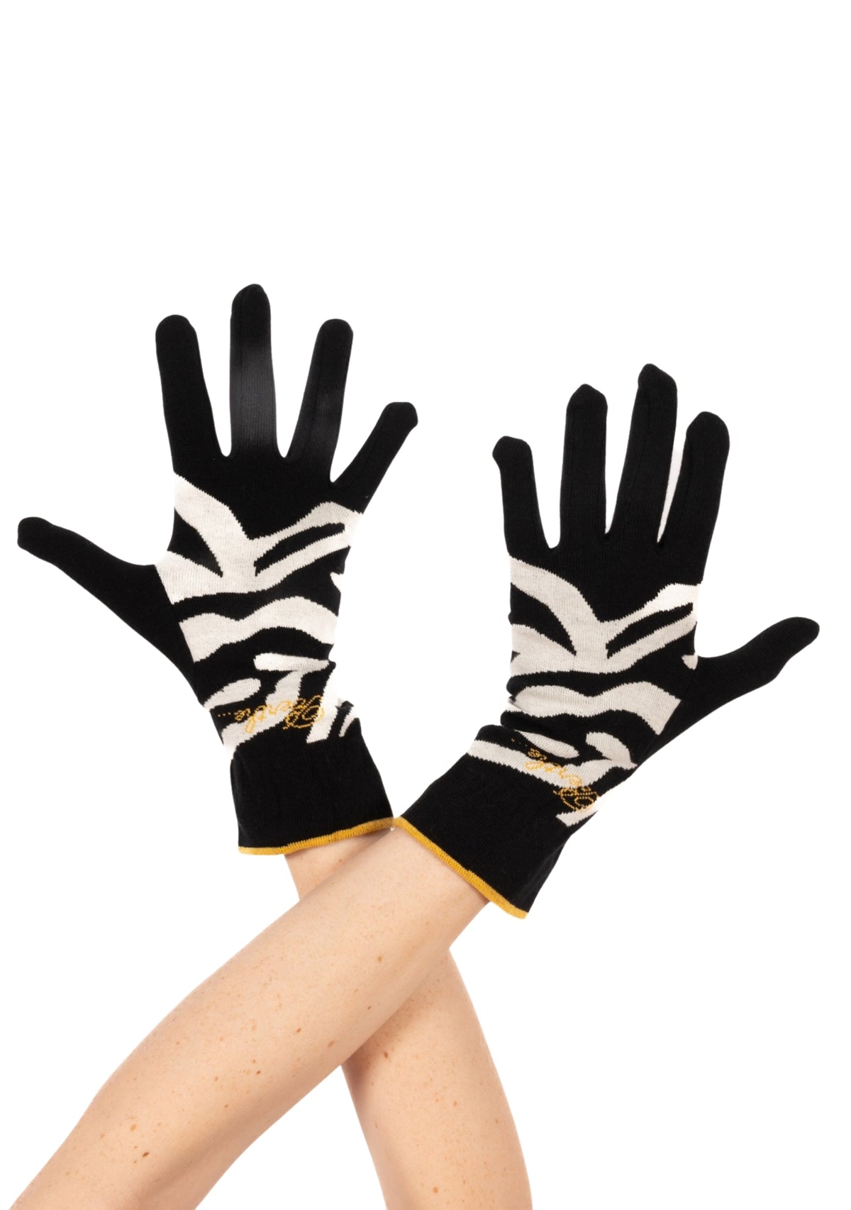Gants femme en coton motif Zèbre noir et écru