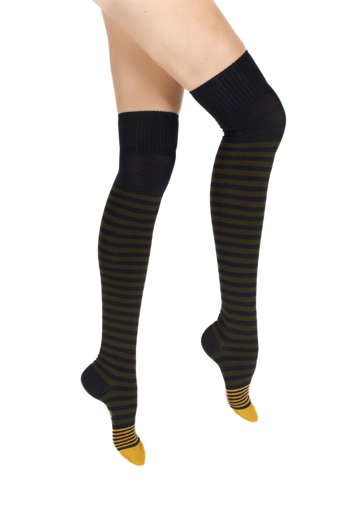 Jambières femme hautes en coton à rayures kaki