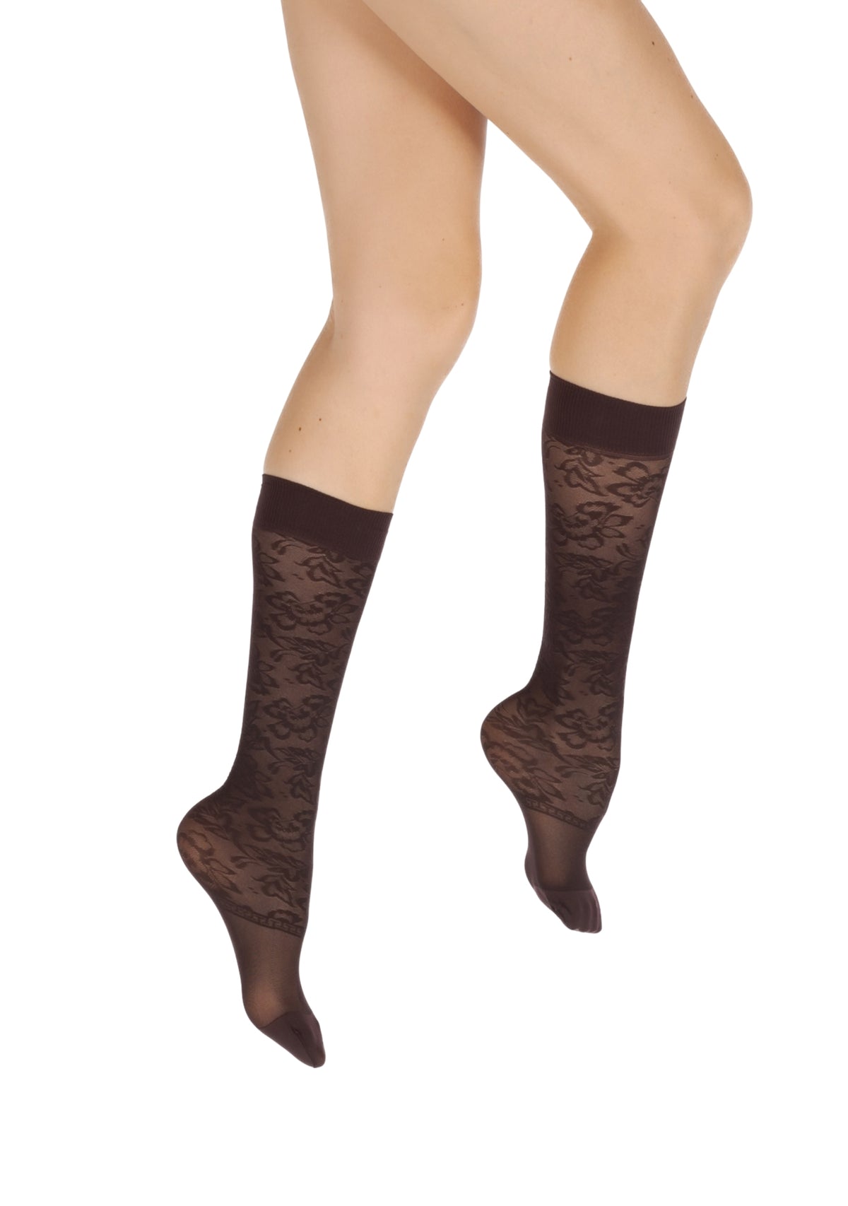 Mi-bas femme 40 deniers dentelle florale prune