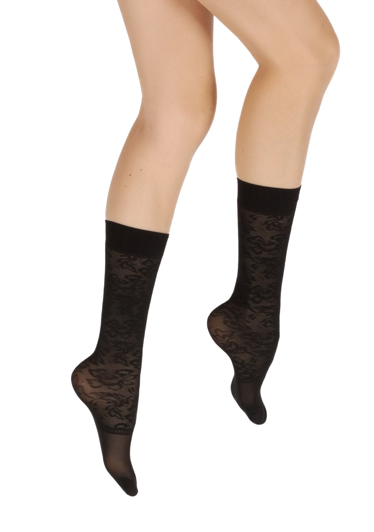 Mi-bas femme noirs 40 deniers à dentelle florale