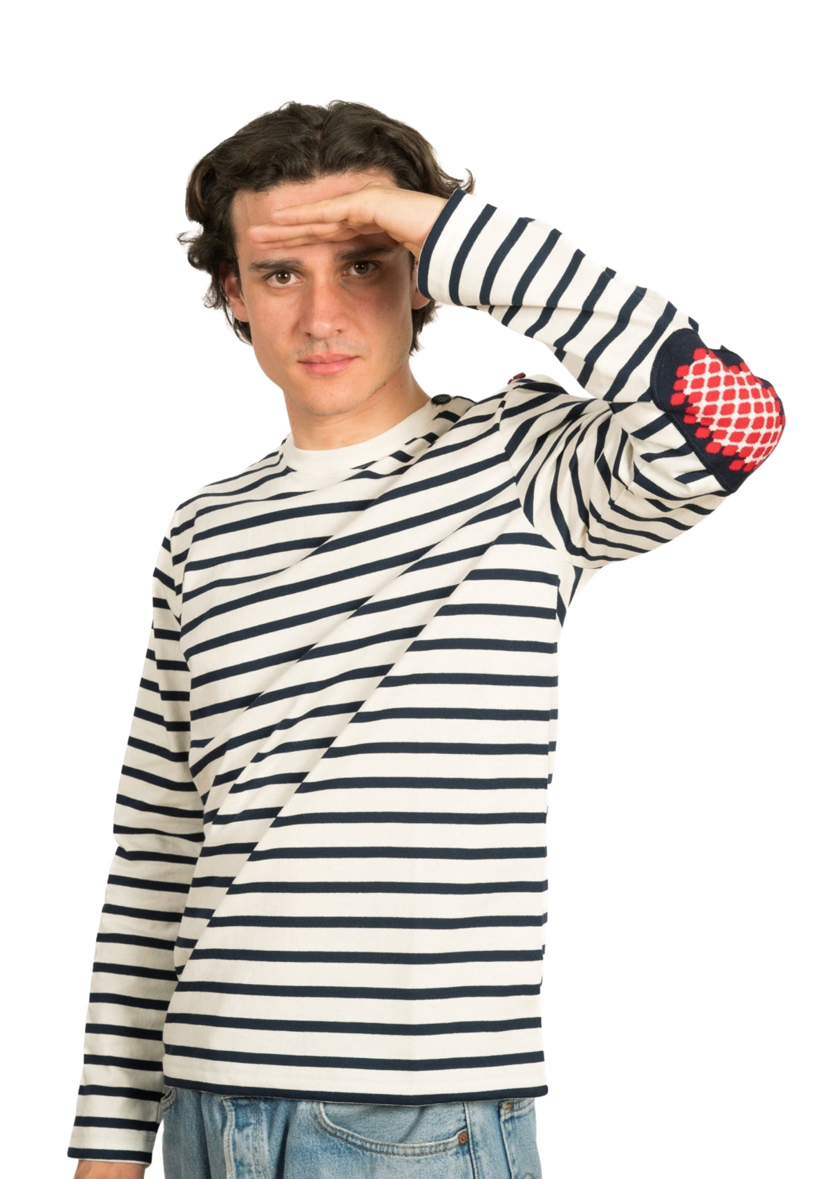 Marinière Made in France col rond coudières pois Marine/Ivoire