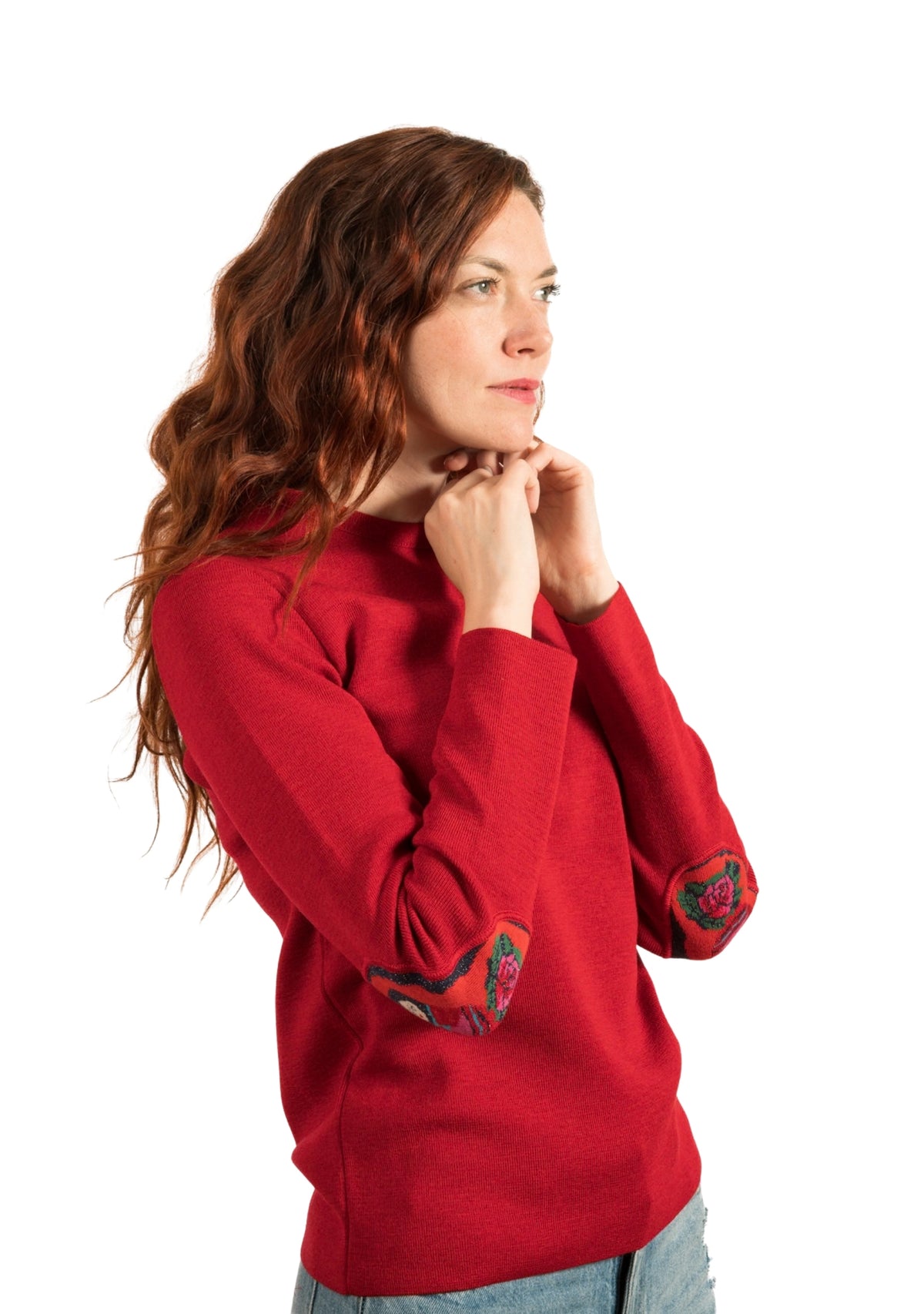 Pull femme rouge en laine à coudières Matriochka