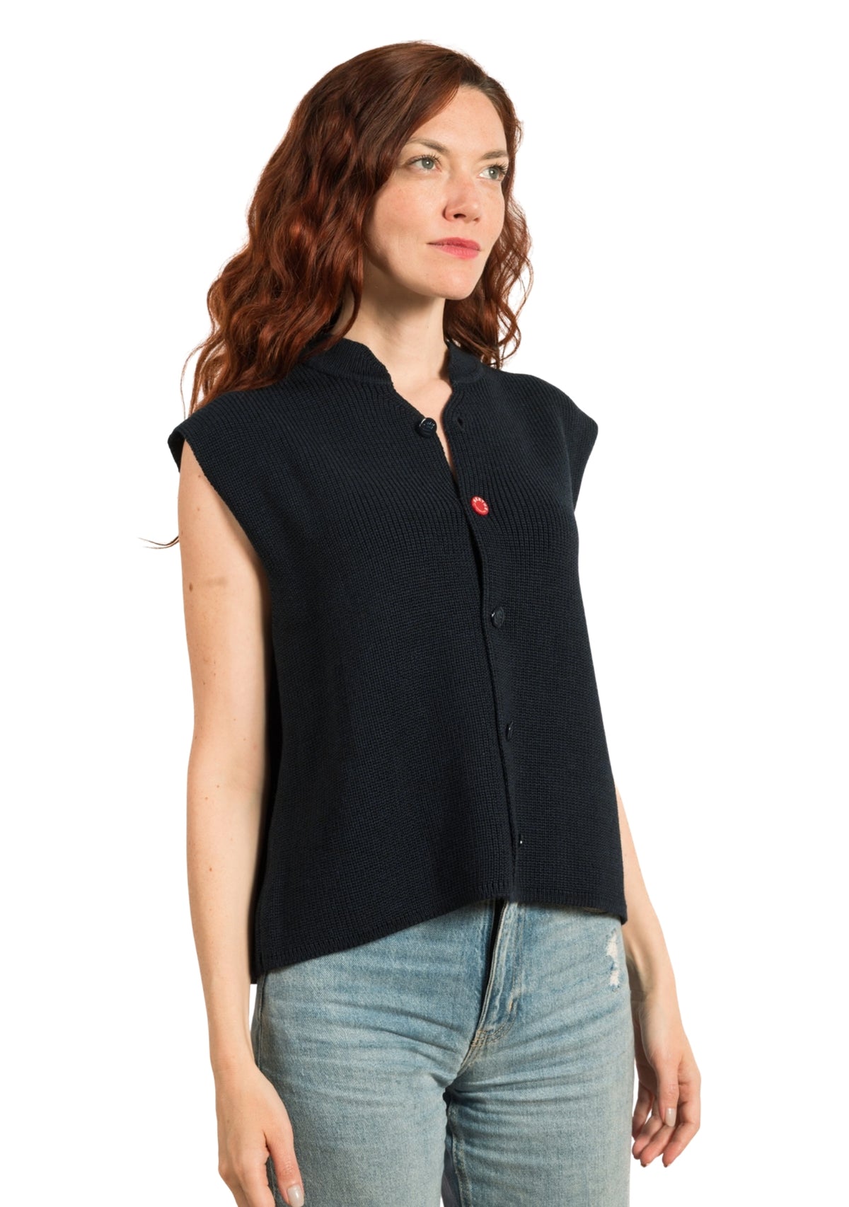 Gilet mixte sans manches marine en pure laine