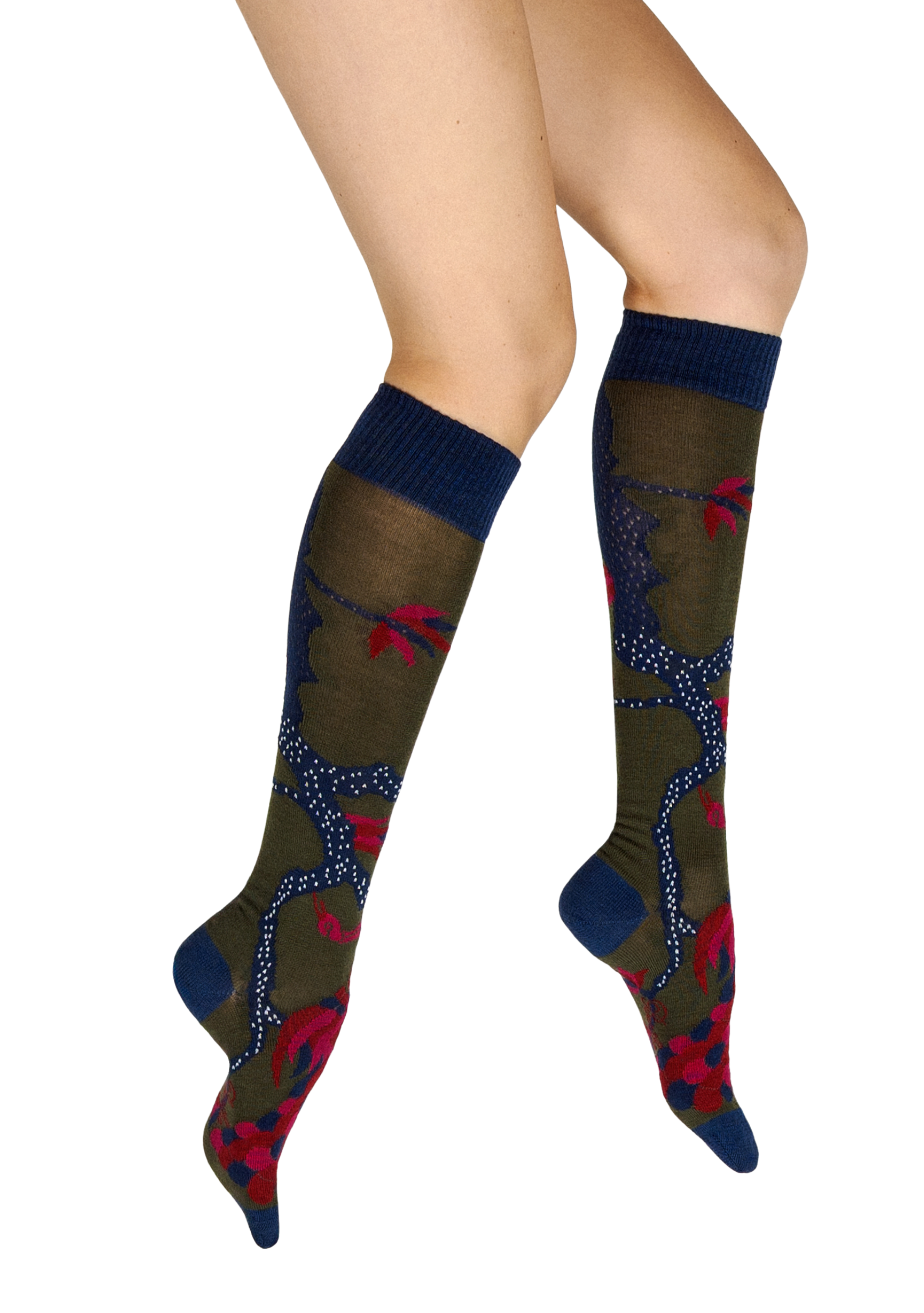 Chaussettes hautes femme en laine mérinos et coton Le Paon