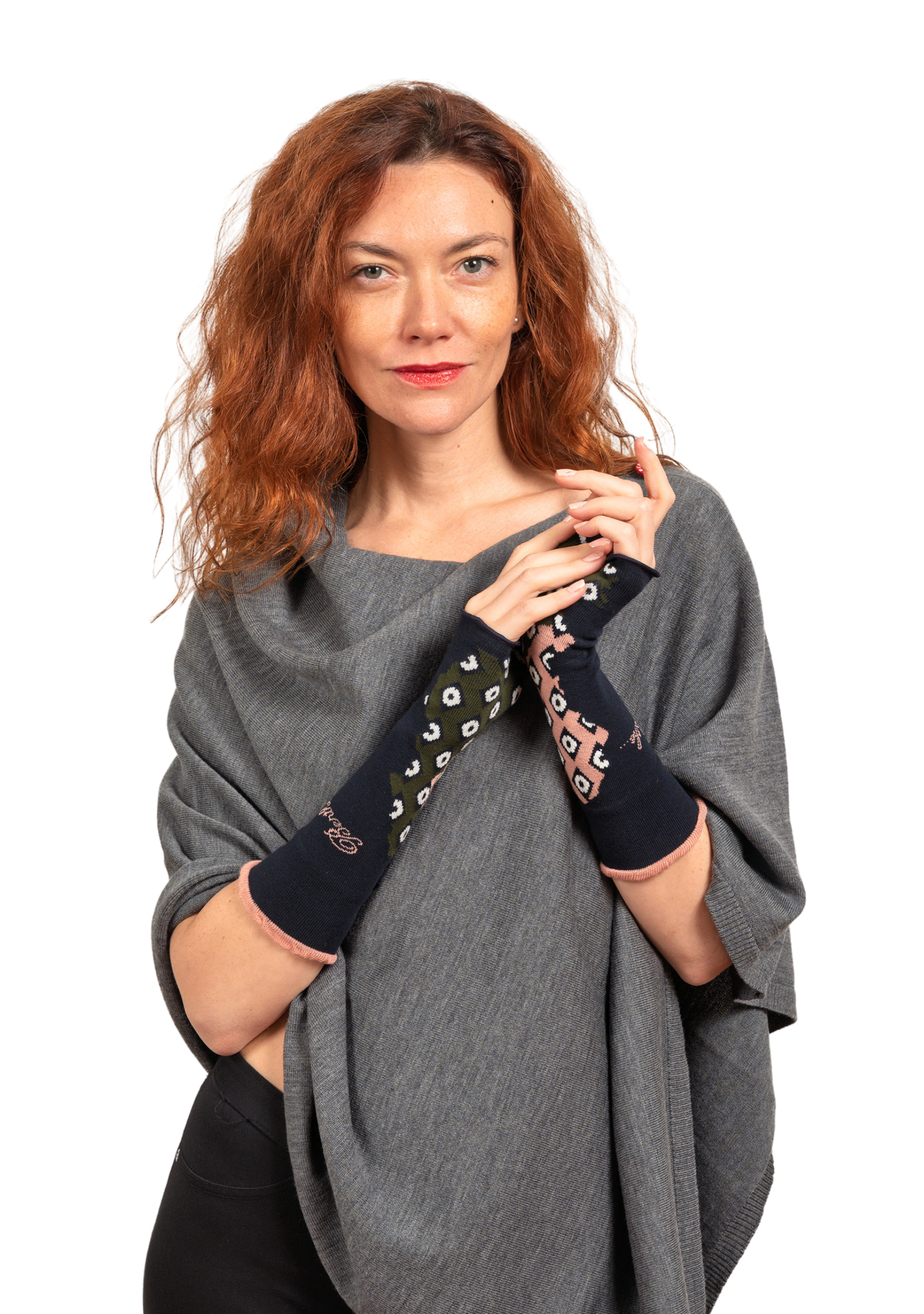 Women's diamond print cotton mittens
