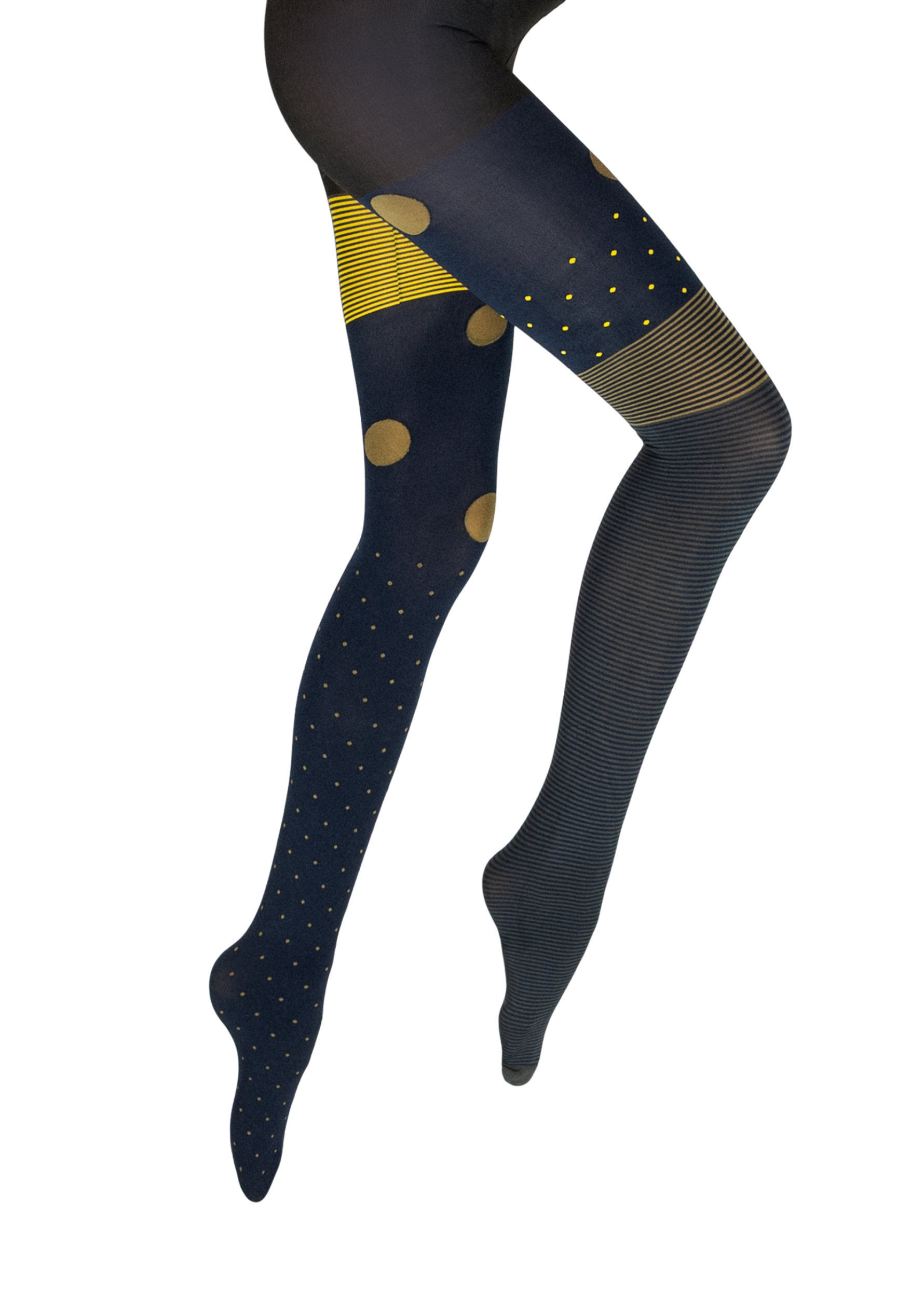 Collants femme 60D - Pois et rayures - Marine/Jaune