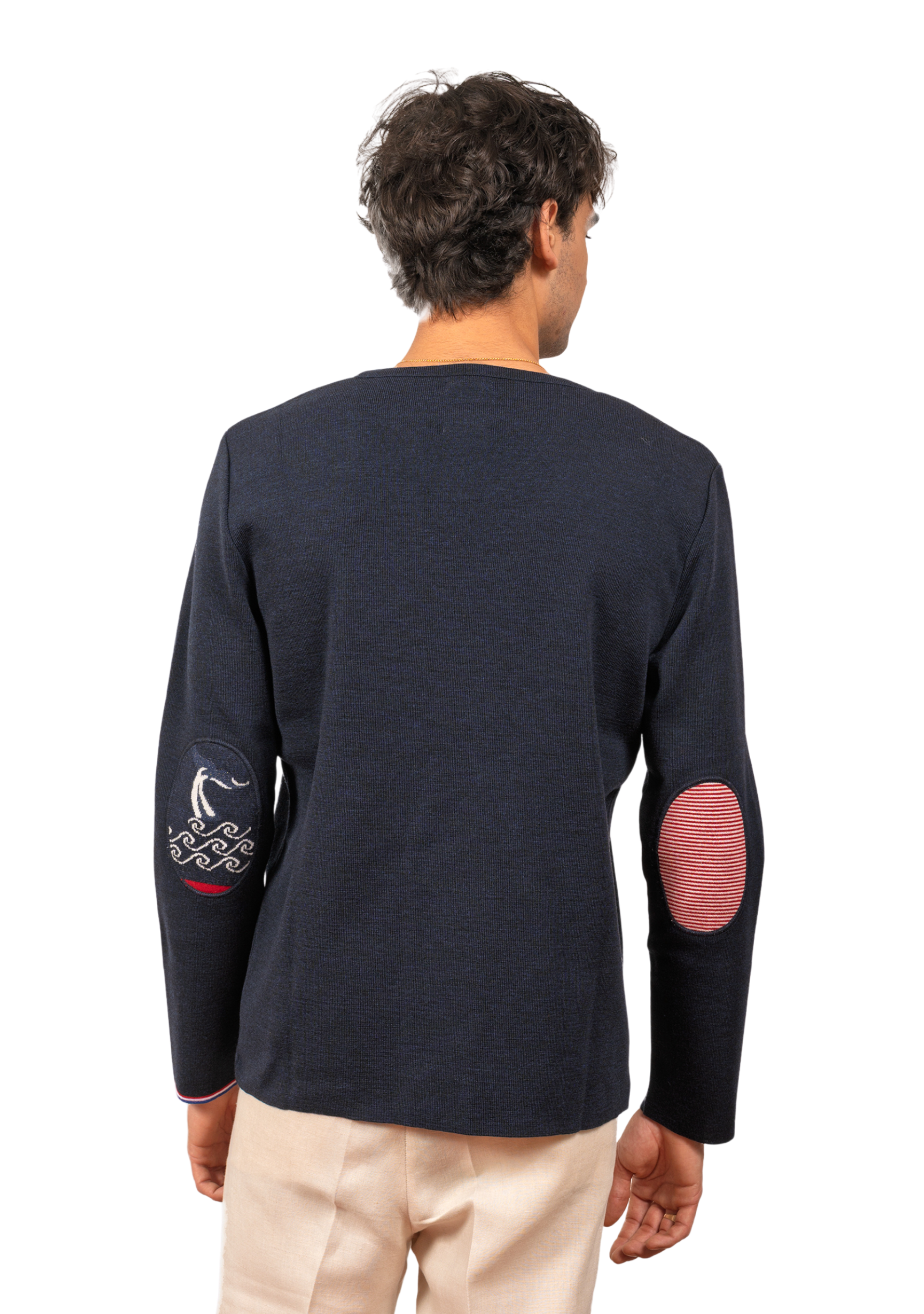 Pull homme col V - Marine - La Baleine