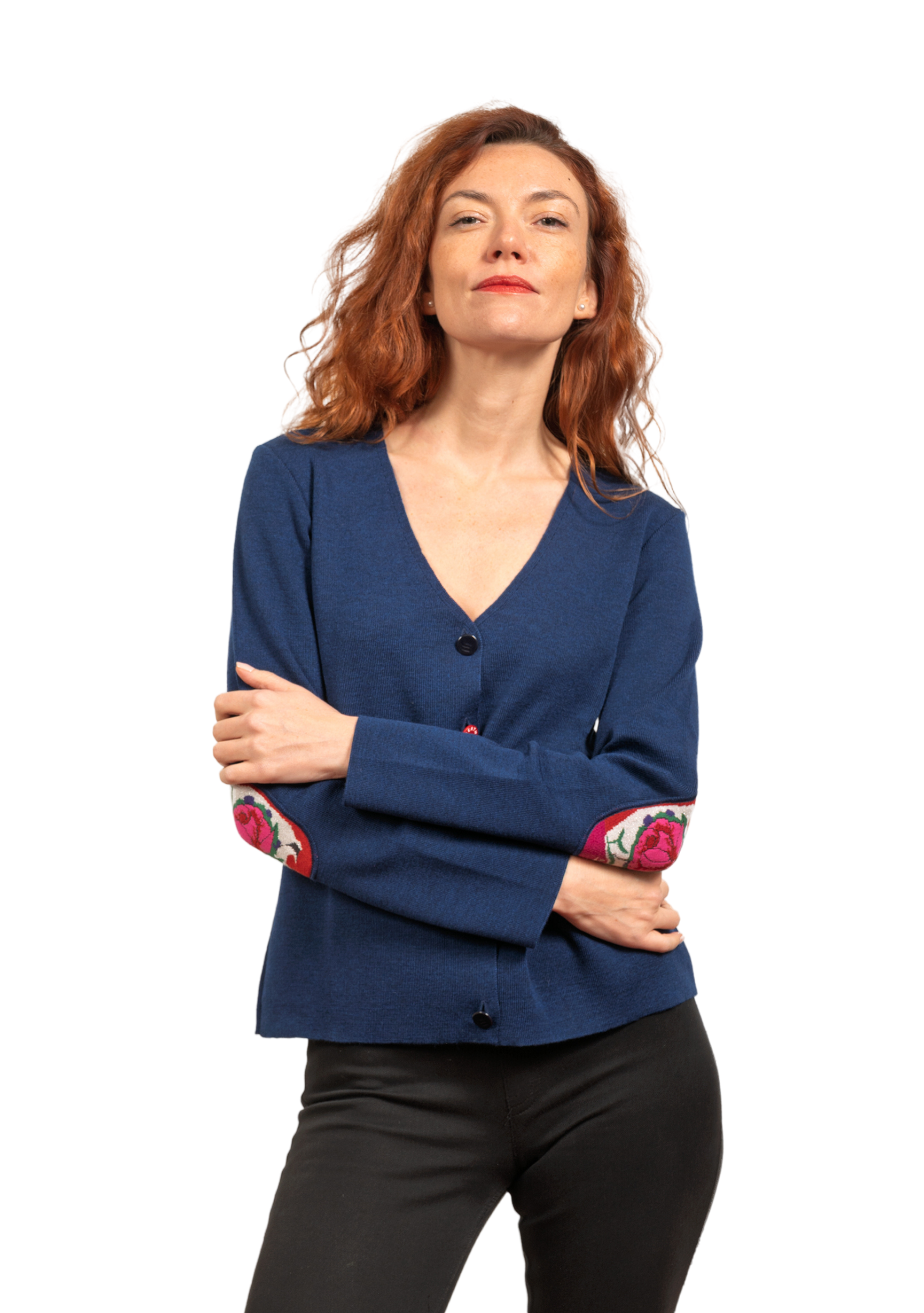 Gilet femme en laine mérinos - Bleu royal - Fleurs de Rose