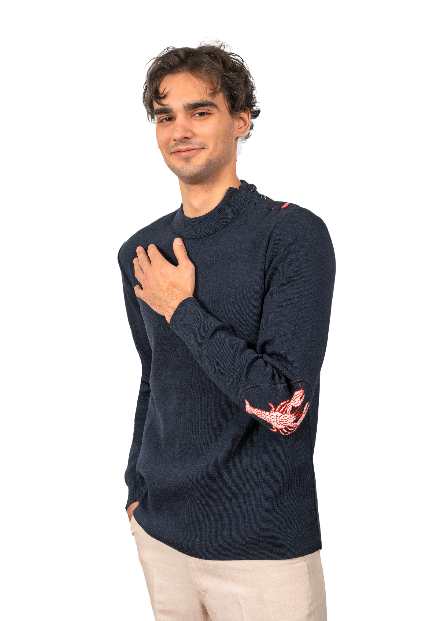 Pull marin homme en laine vierge - Marine - Homard