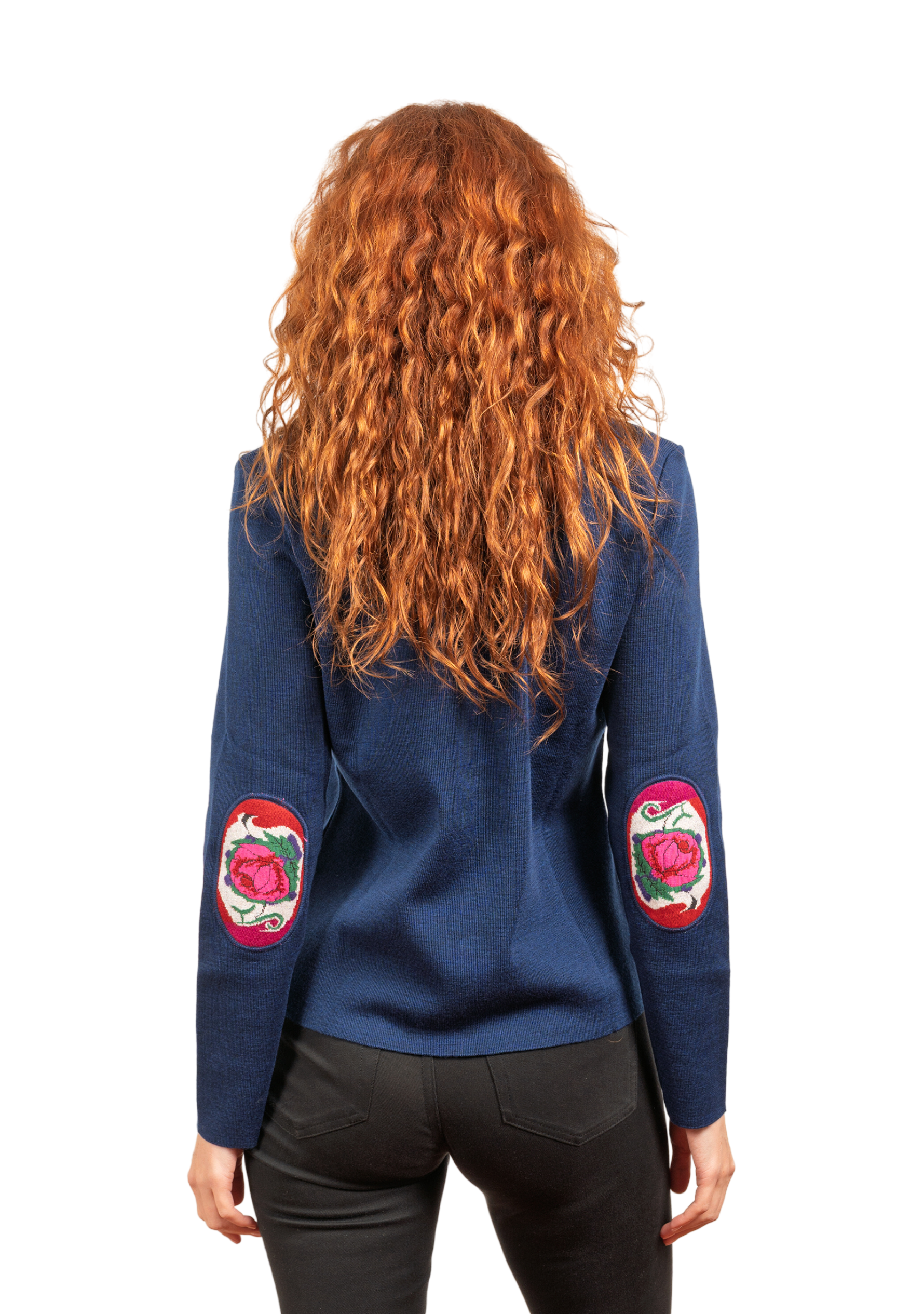 Pull marin femme col rond Berthe Bleu royal Fleurs de rose