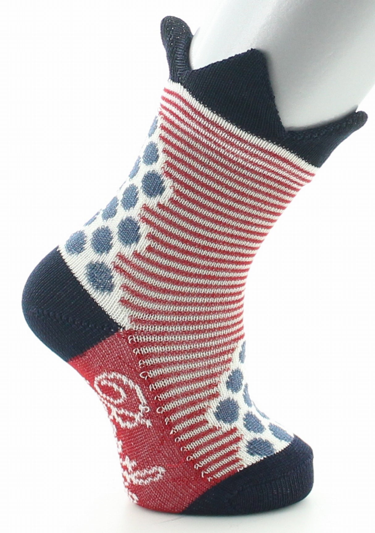 Chaussettes bébé coton fil d'Ecosse pois et rayures à couronne ROUGE