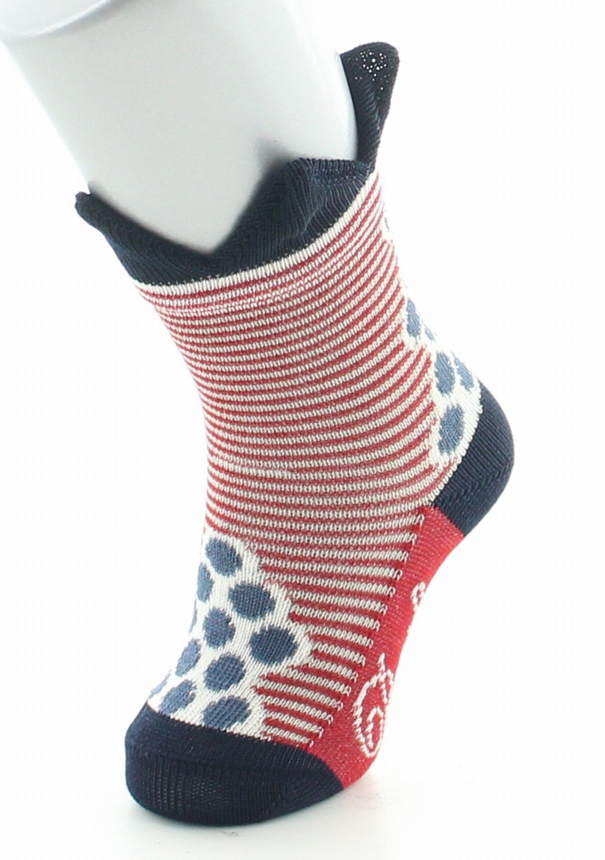 Chaussettes bébé coton fil d'Ecosse pois et rayures à couronne ROUGE