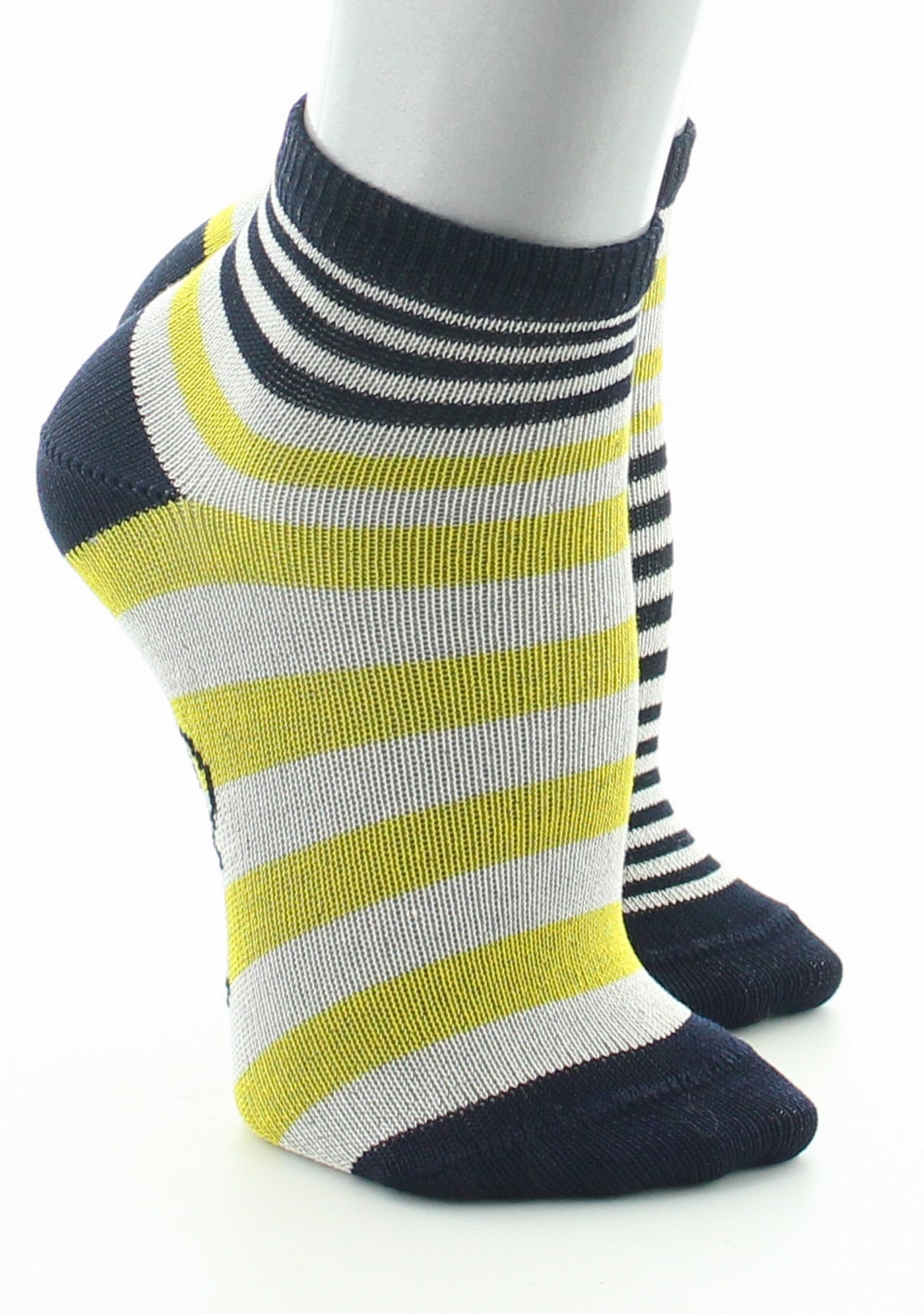 Chaussettes bébé coton fil d'Ecosse rayures marine, jaune et ivoire JAUNE