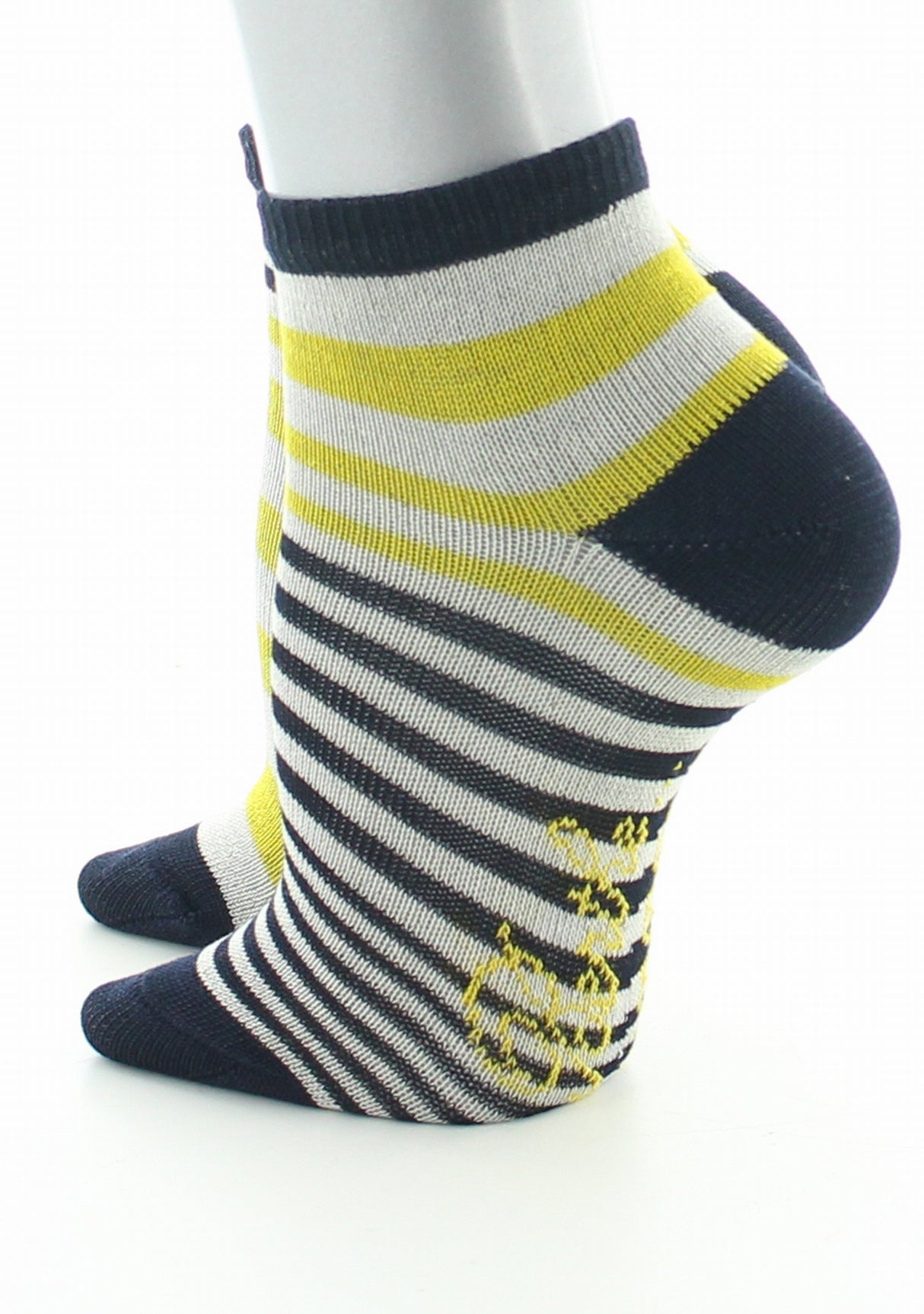 Chaussettes bébé coton fil d'Ecosse rayures marine, jaune et ivoire JAUNE