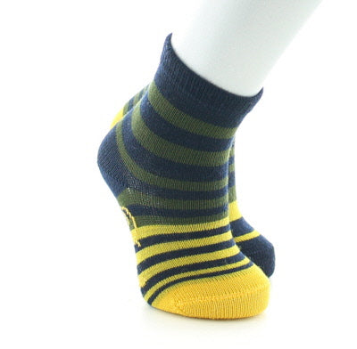 Chaussettes bébé rayures asymétriques en laine peignée Bleu marine/Kaki/Jaune MARINE/KAKI