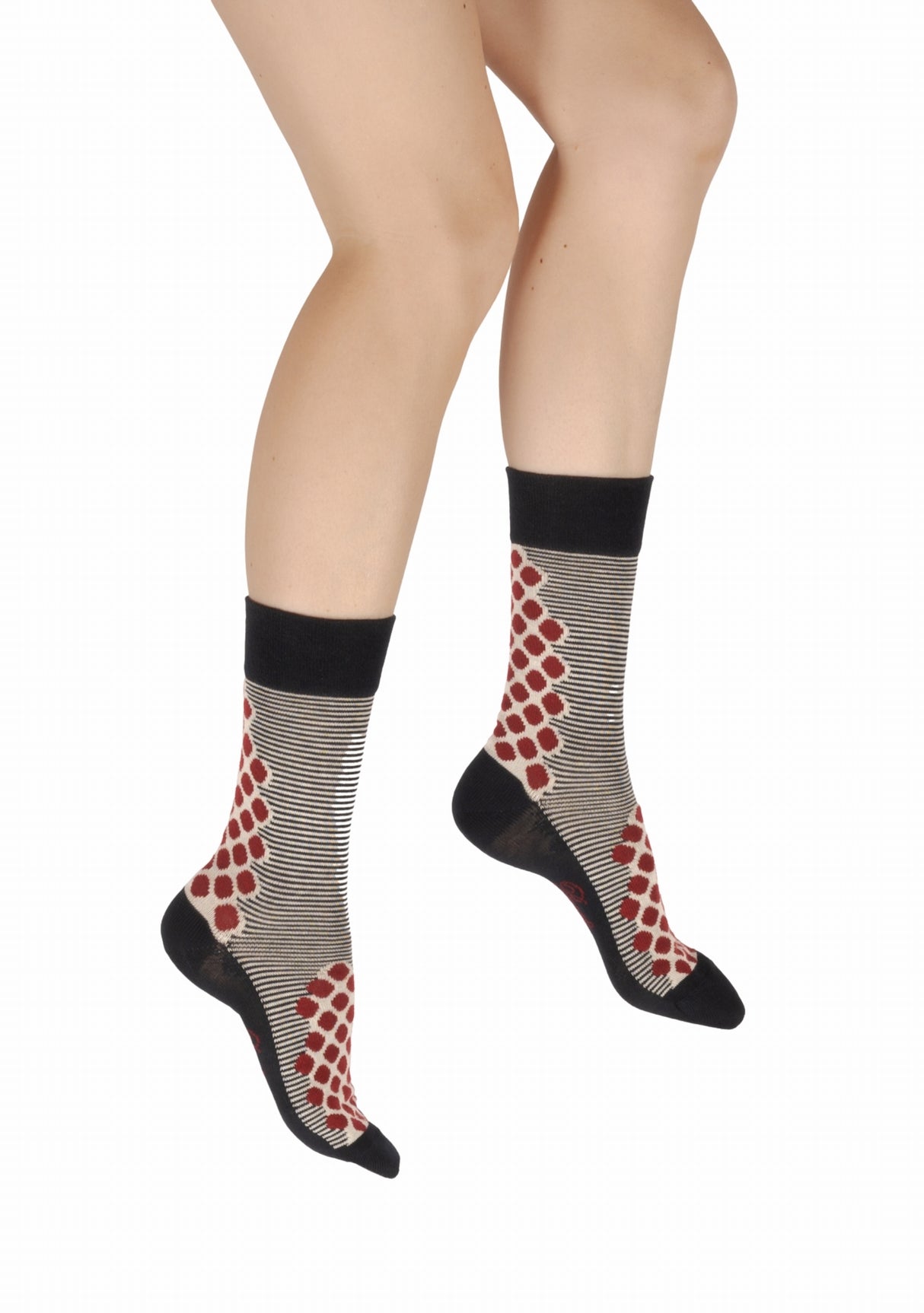 Chaussettes coton femme Berthe Aux Grands Pieds marinière marine/ivoire pois rouges MARINE/IVOIRE/ROUGE