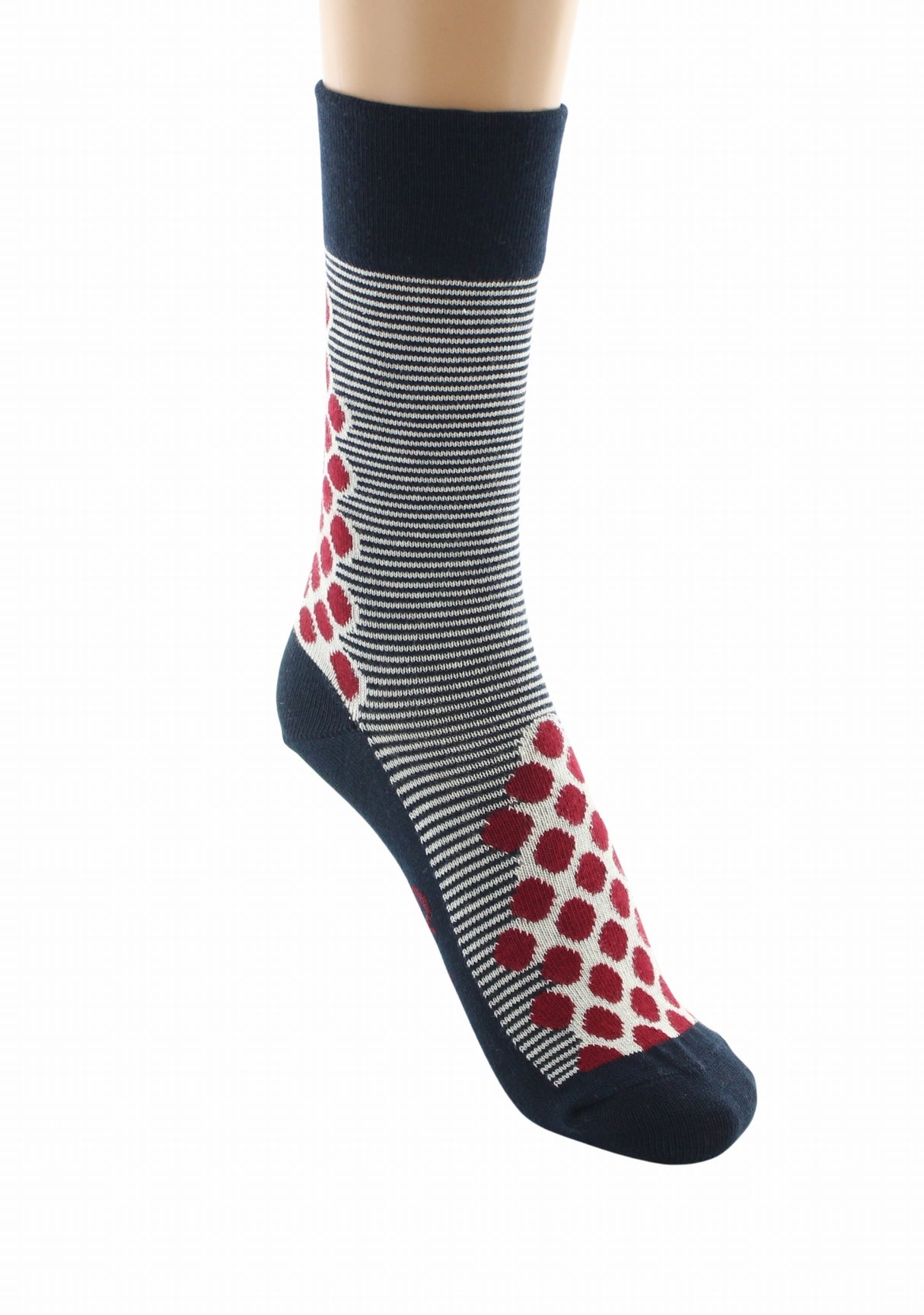 Chaussettes coton femme Berthe Aux Grands Pieds marinière marine/ivoire pois rouges MARINE/IVOIRE/ROUGE