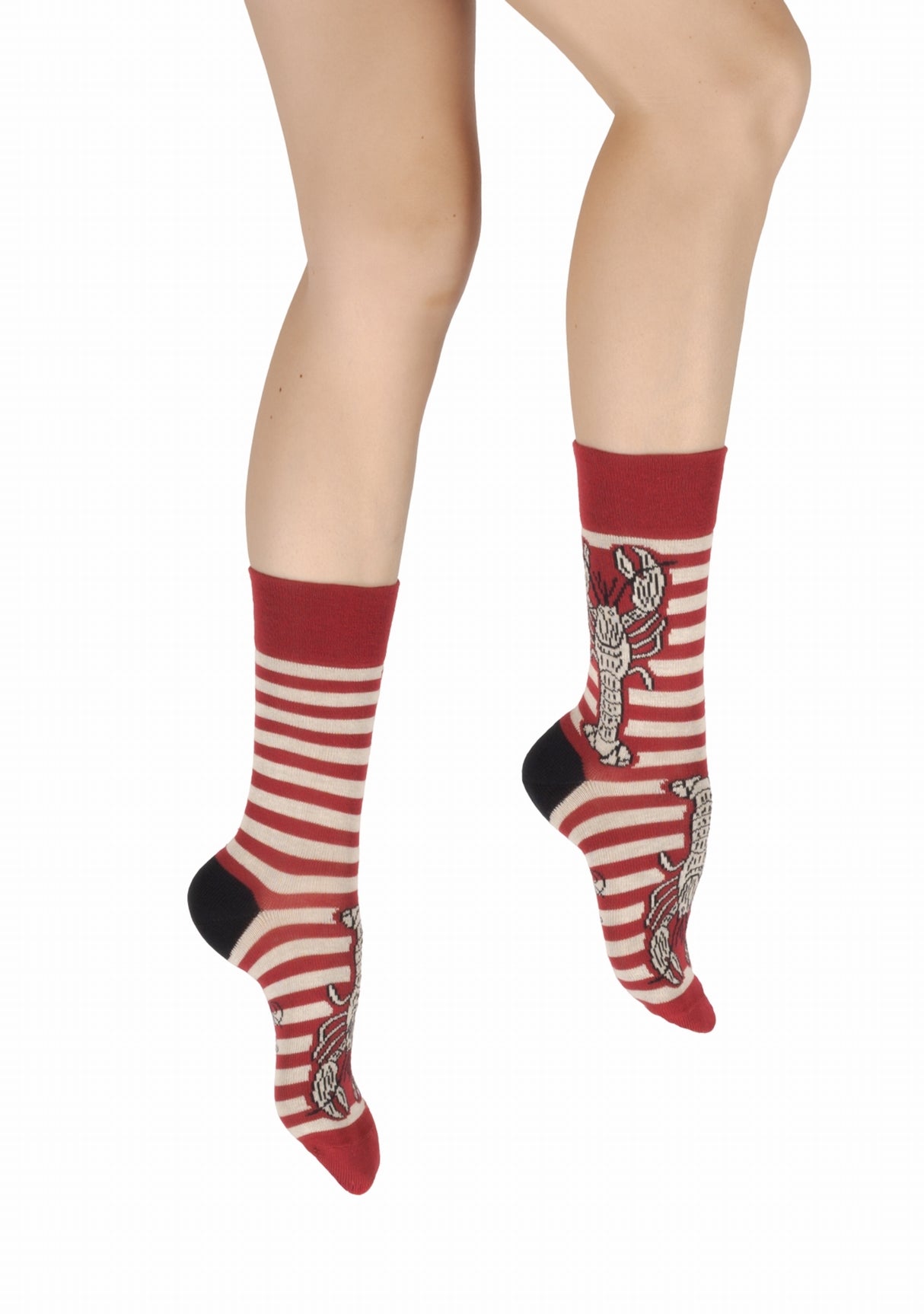 Chaussettes coton femme Berthe Aux Grands Pieds marinière rouge/ivoire homard ROUGE/IVOIRE/MARINE