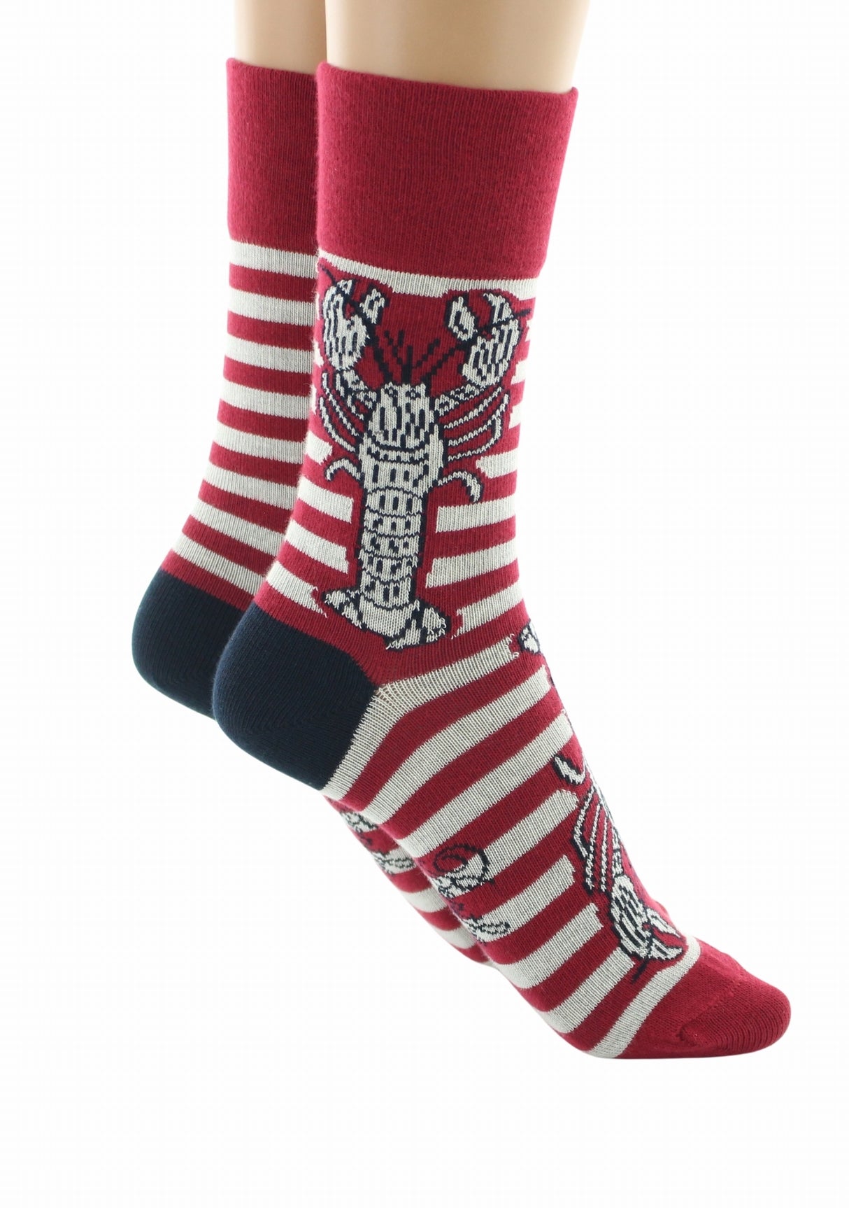Chaussettes coton femme Berthe Aux Grands Pieds marinière rouge/ivoire homard ROUGE/IVOIRE/MARINE