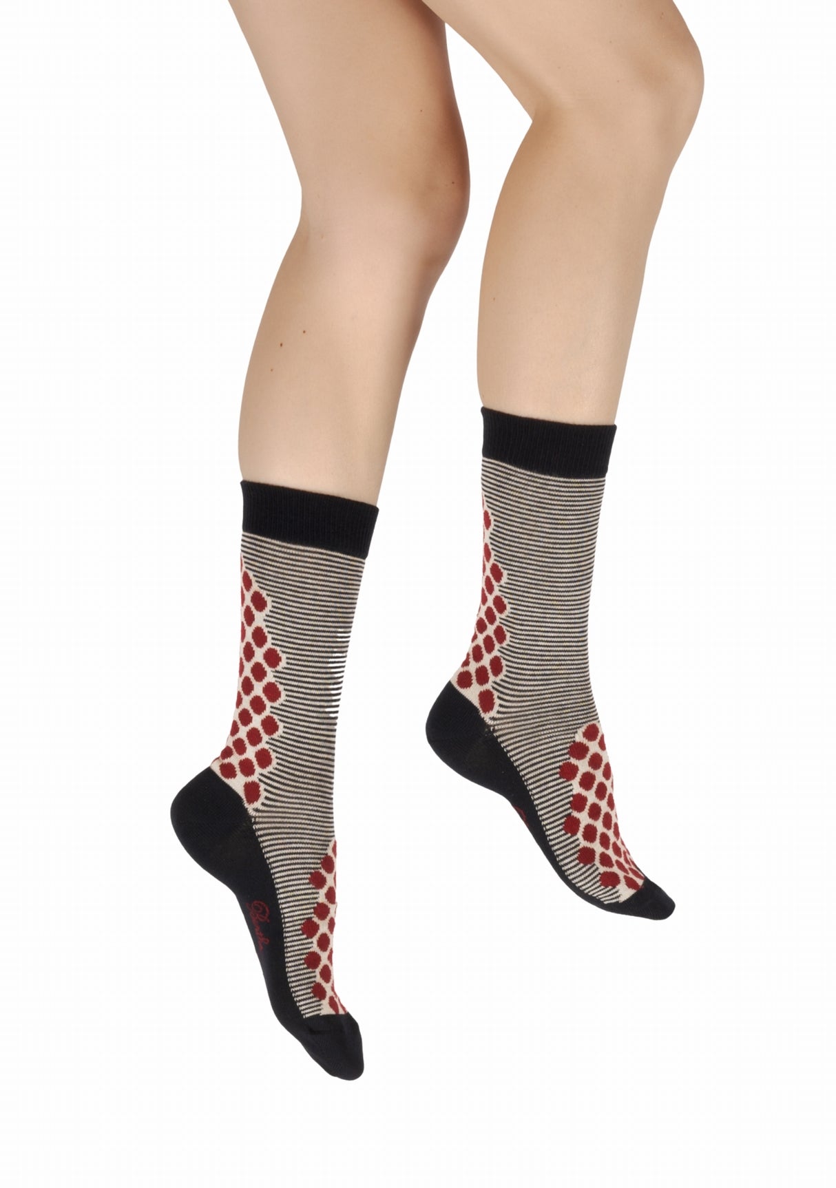 Chaussettes coton homme Berthe Aux Grands Pieds marinière marine/ivoire pois rouges MARINE/IVOIRE/ROUGE