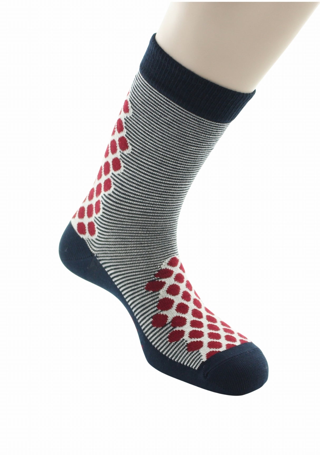 Chaussettes coton homme Berthe Aux Grands Pieds marinière marine/ivoire pois rouges MARINE/IVOIRE/ROUGE