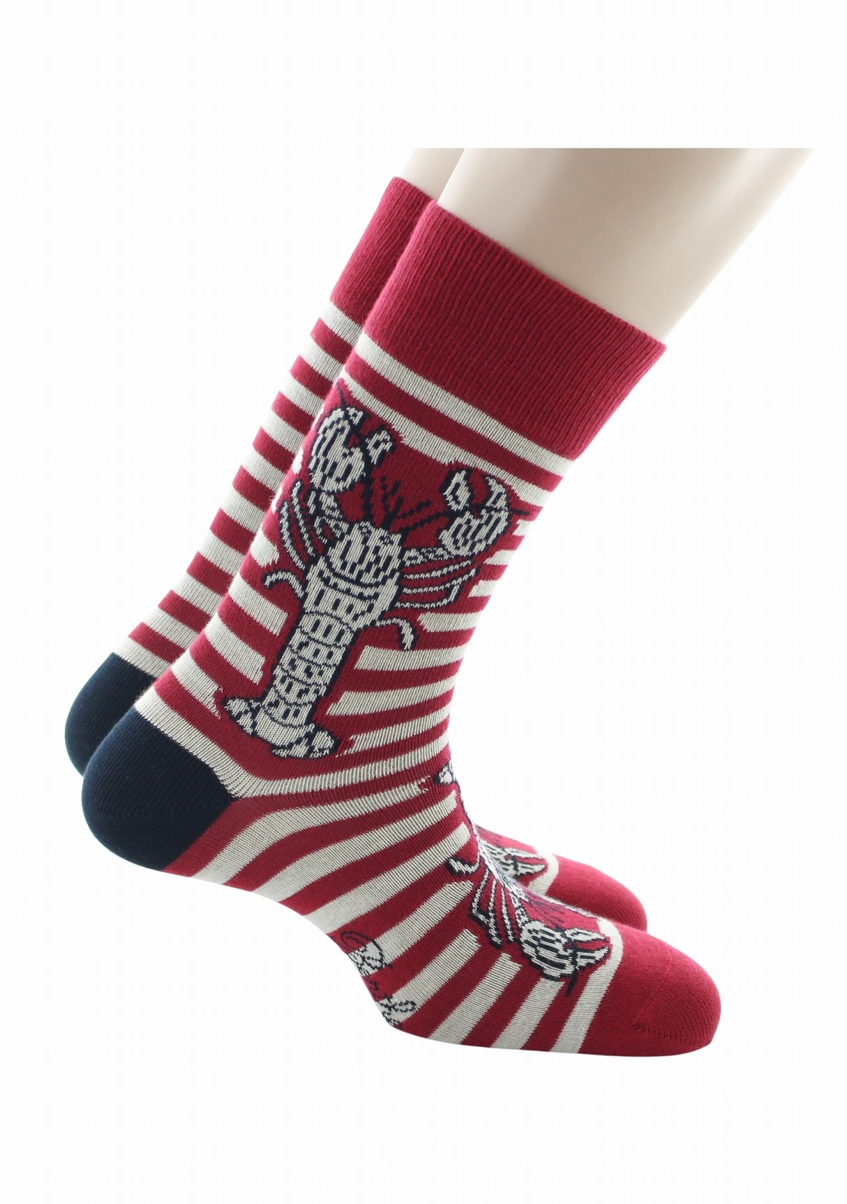 Chaussettes coton homme Berthe Aux Grands Pieds marinière rouge/ivoire homard ROUGE/IVOIRE/MARINE