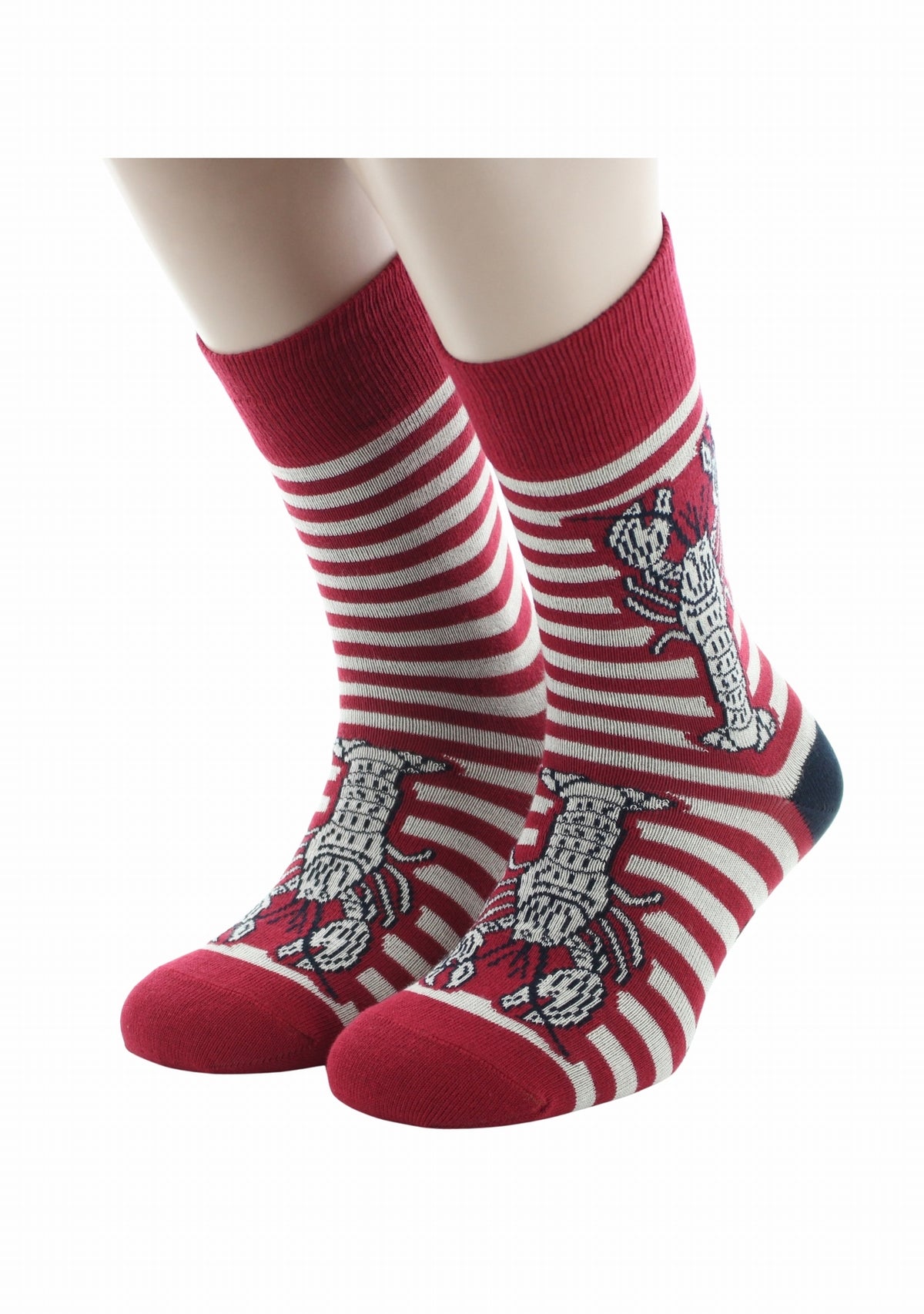 Chaussettes coton homme Berthe Aux Grands Pieds marinière rouge/ivoire homard ROUGE/IVOIRE/MARINE