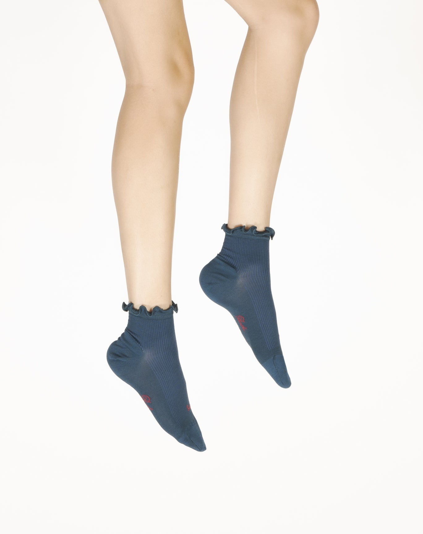 Chaussettes courtes femme à côtes en soie Bleu minuit BLEU MINUIT