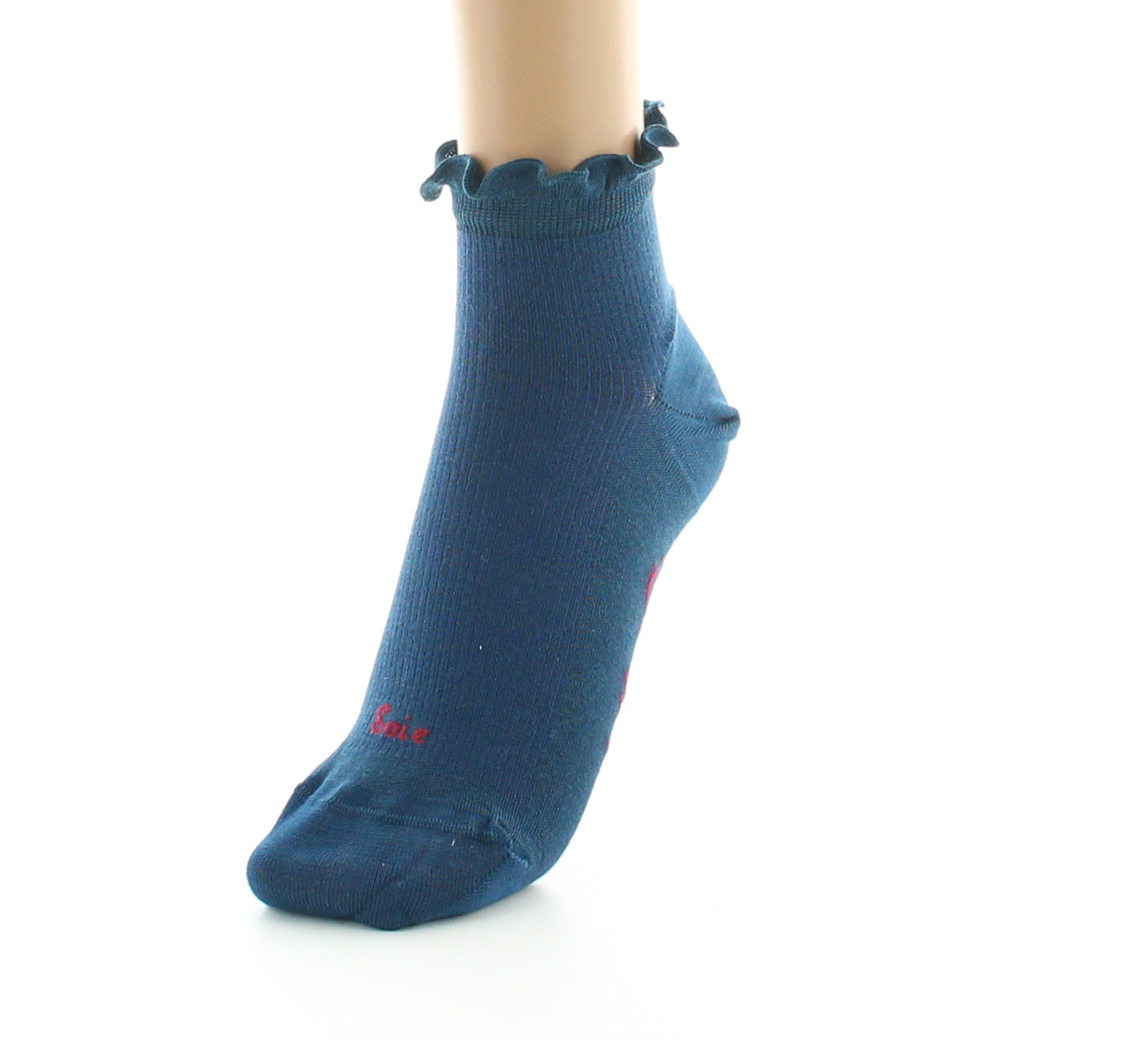 Chaussettes courtes femme à côtes en soie Bleu minuit BLEU MINUIT