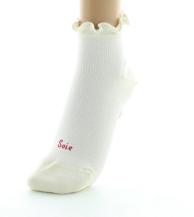Chaussettes courtes femme à côtes en soie Écru IVOIRE
