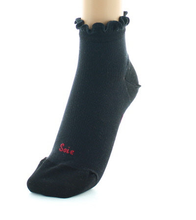 Chaussettes courtes femme à côtes en soie noir NOIR