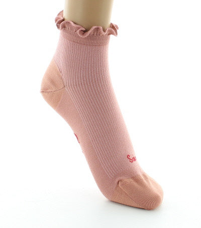 Chaussettes courtes femme à côtes en soie Vieux rose ROSE POUDRE