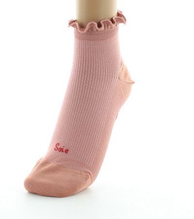 Chaussettes courtes femme à côtes en soie Vieux rose ROSE POUDRE