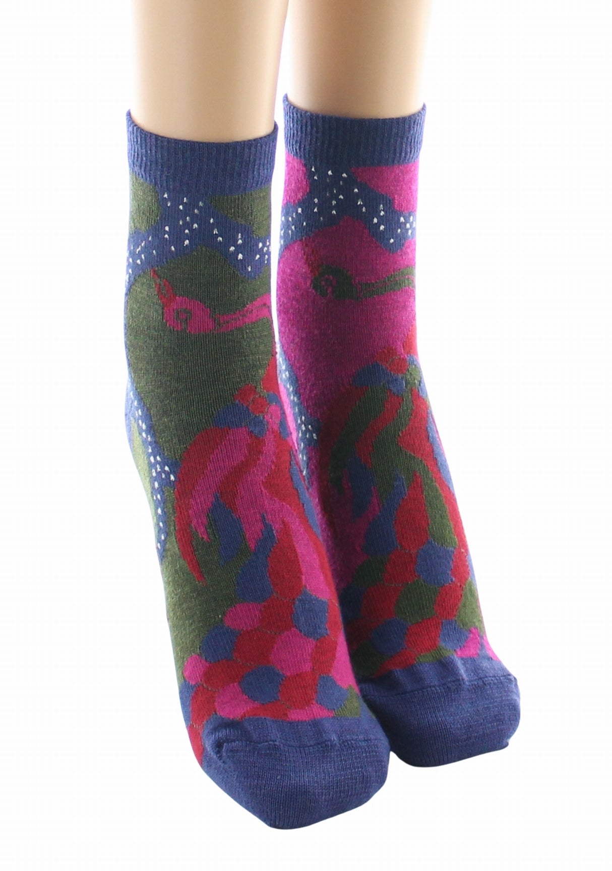 Chaussettes courtes femme laine peignée Berthe Le Paon KAKI