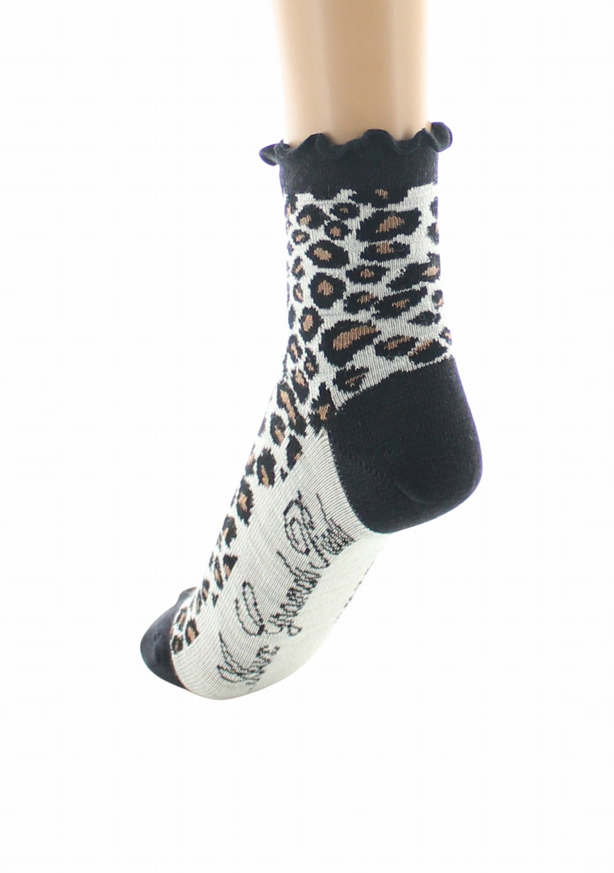 Chaussettes courtes femme laine peignée Berthe Léopard ECRU