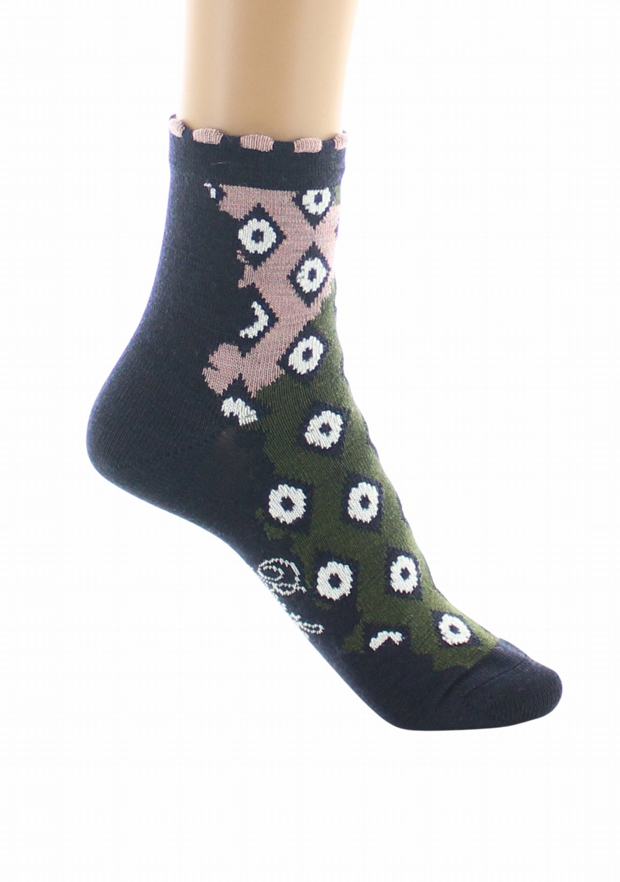 Chaussettes courtes femme laine peignée Berthe Losanges MARINE