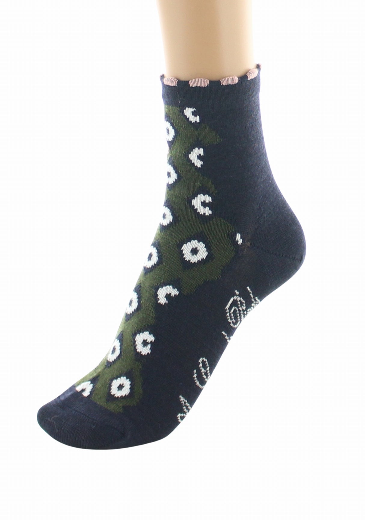 Chaussettes courtes femme laine peignée Berthe Losanges MARINE