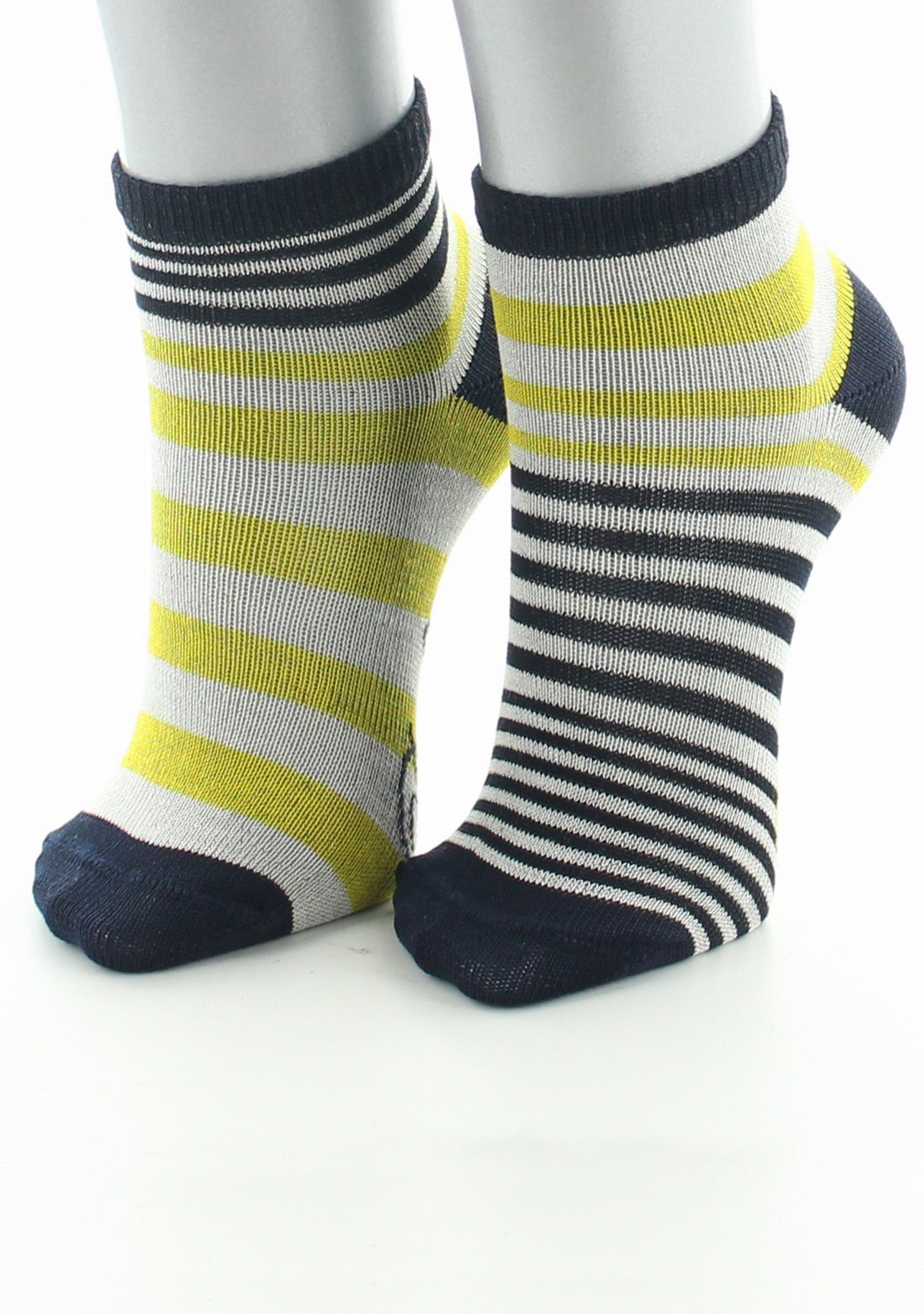 Chaussettes enfant coton fil d'Ecosse rayures marine, jaune et ivoire JAUNE