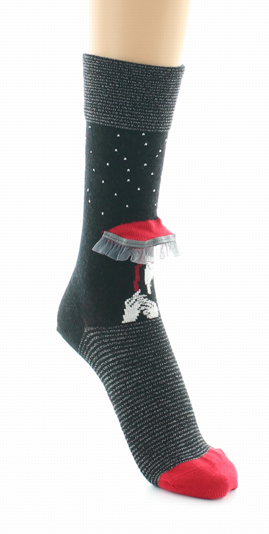 Chaussettes Femme Au Parapluie Noir et Rouge NOIR-ROUGE