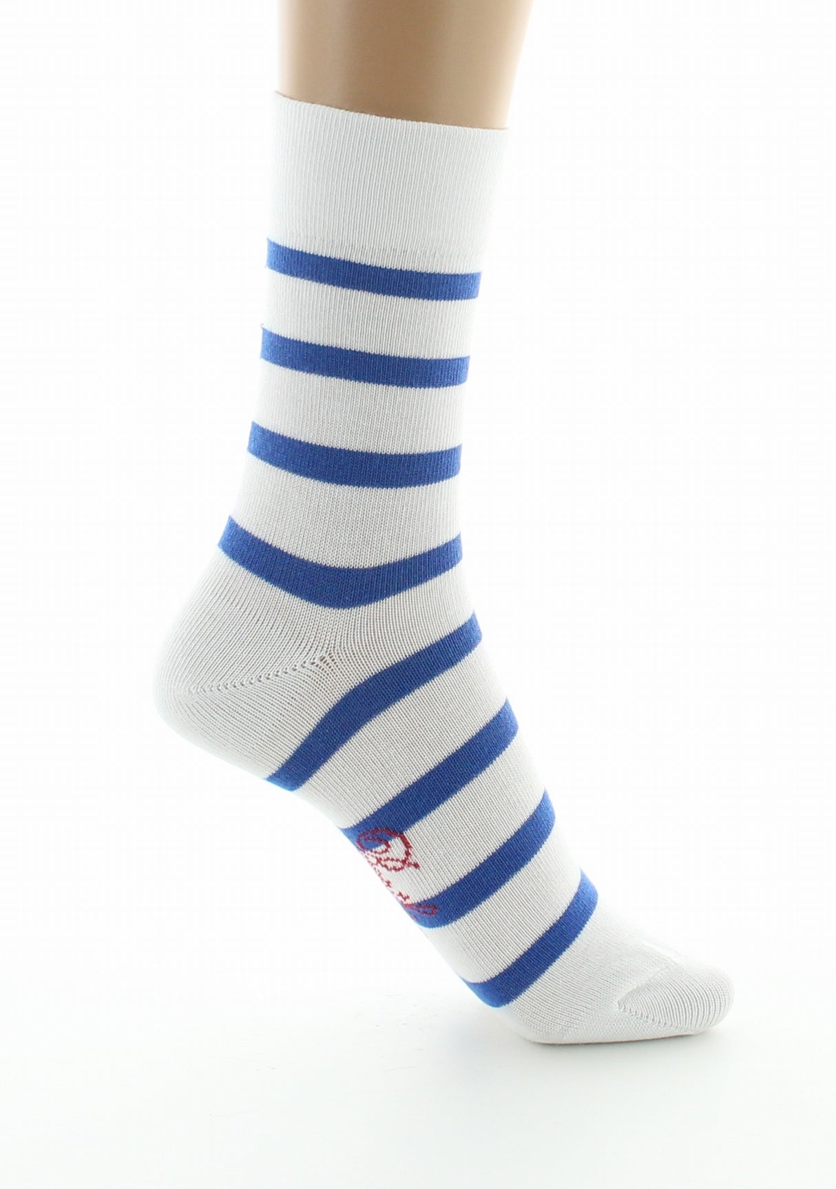 Chaussettes femme coton blanc rayé bleu BLANC/BLEU