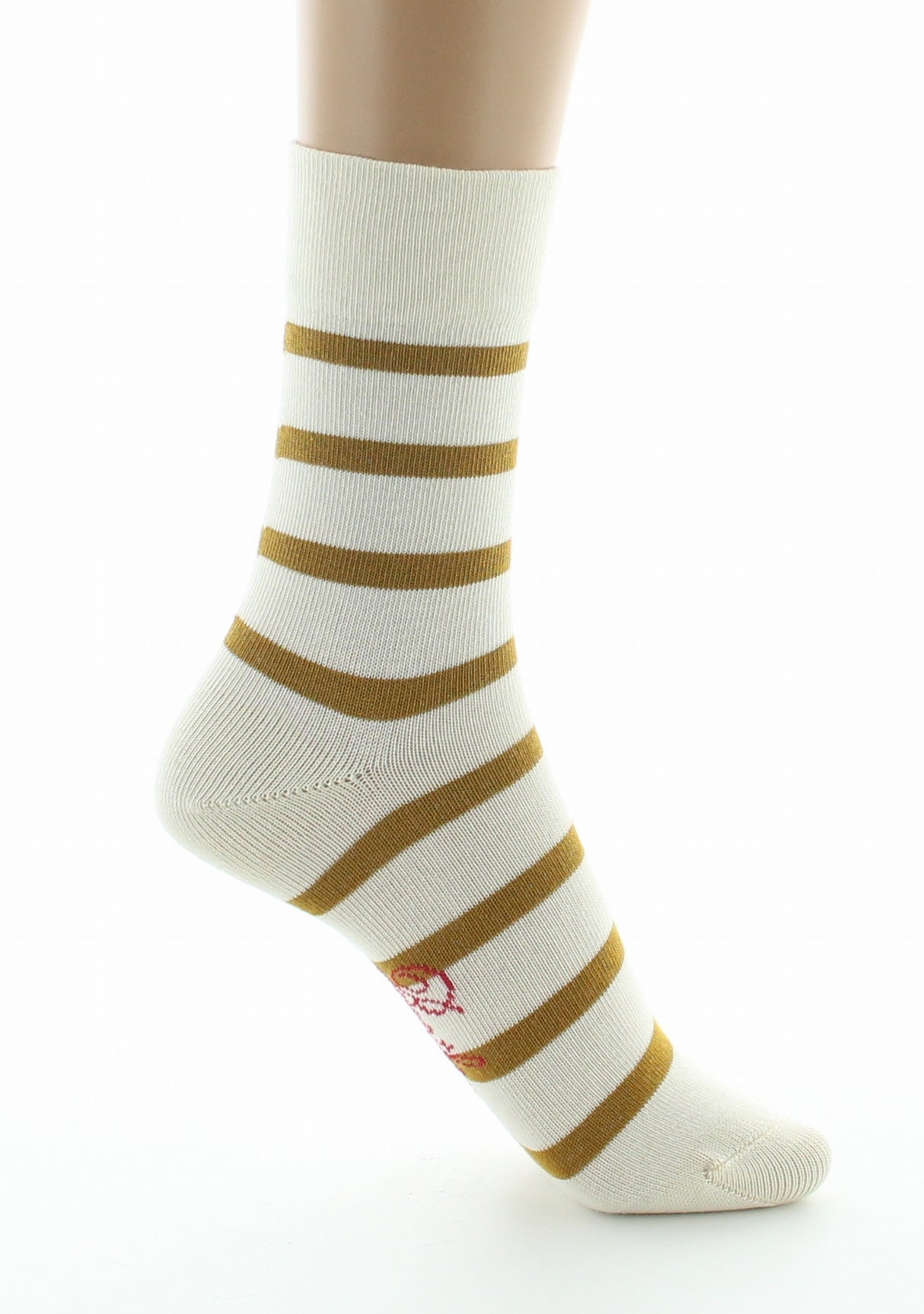 Chaussettes femme coton écru rayé moutarde ECRU/MOUTARDE
