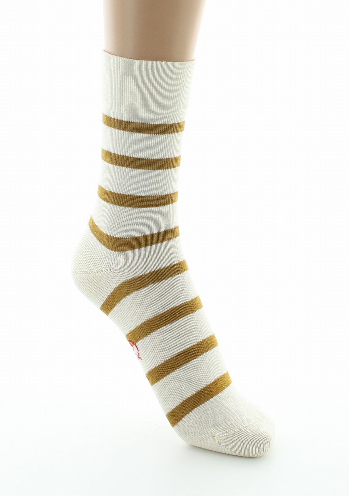 Chaussettes femme coton écru rayé moutarde ECRU/MOUTARDE