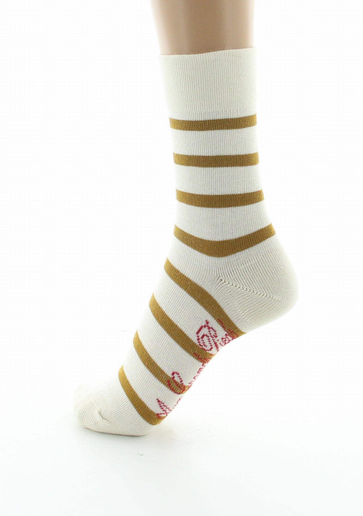 Chaussettes femme coton écru rayé moutarde ECRU/MOUTARDE