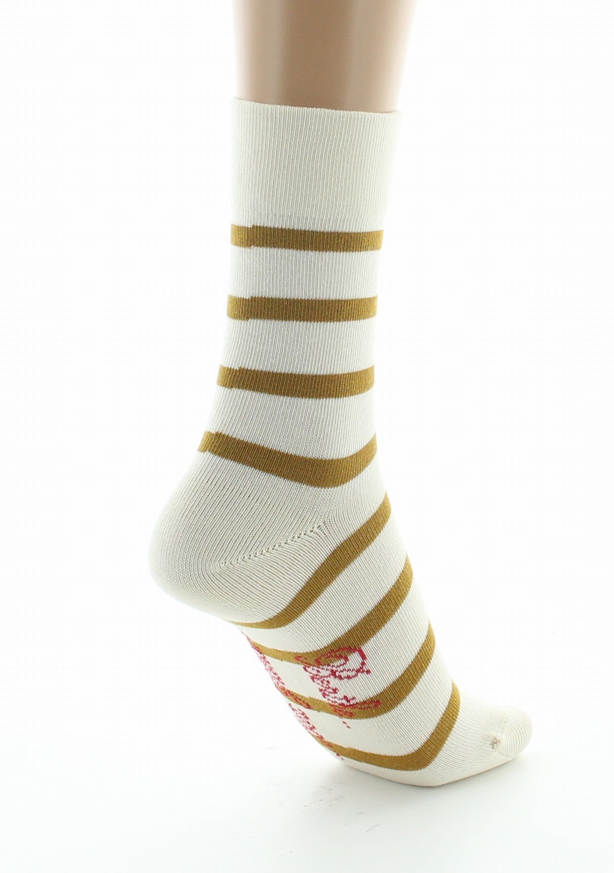 Chaussettes femme coton écru rayé moutarde ECRU/MOUTARDE