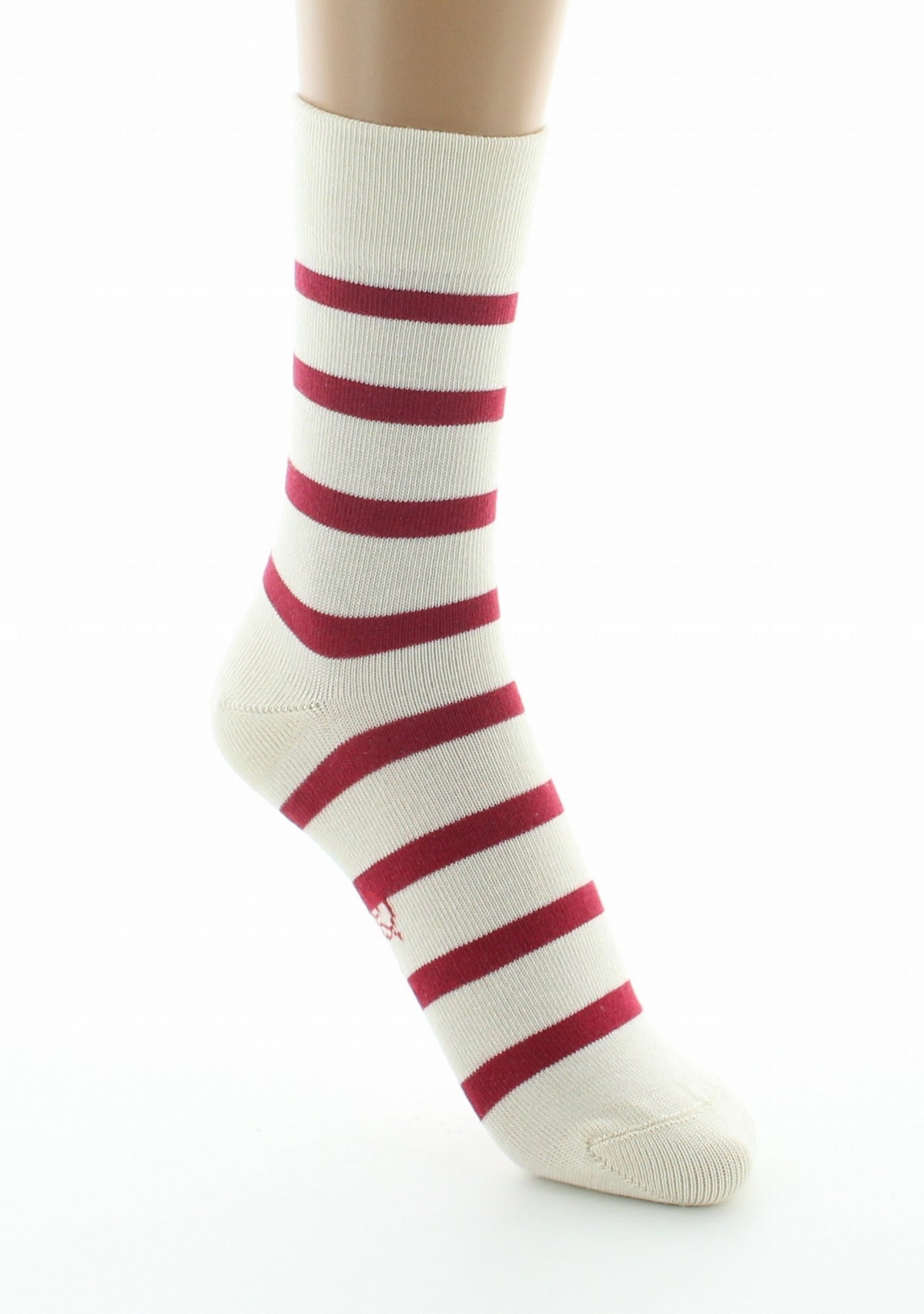 Chaussettes femme coton écru rayé rouge ECRU/ROUGE